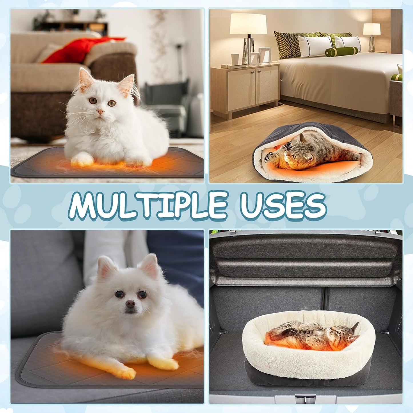 Riakrum 4 Pack Self Warming Cat Bed 17.7 x 13.7 Inch & Self Heating Cat Mat 16 x 20 Inch Anti-Slip Soft Round Thermal Heated Pet Bed with 4 Storage Bags for Indoor Outdoor Small Pet Kittens Puppies