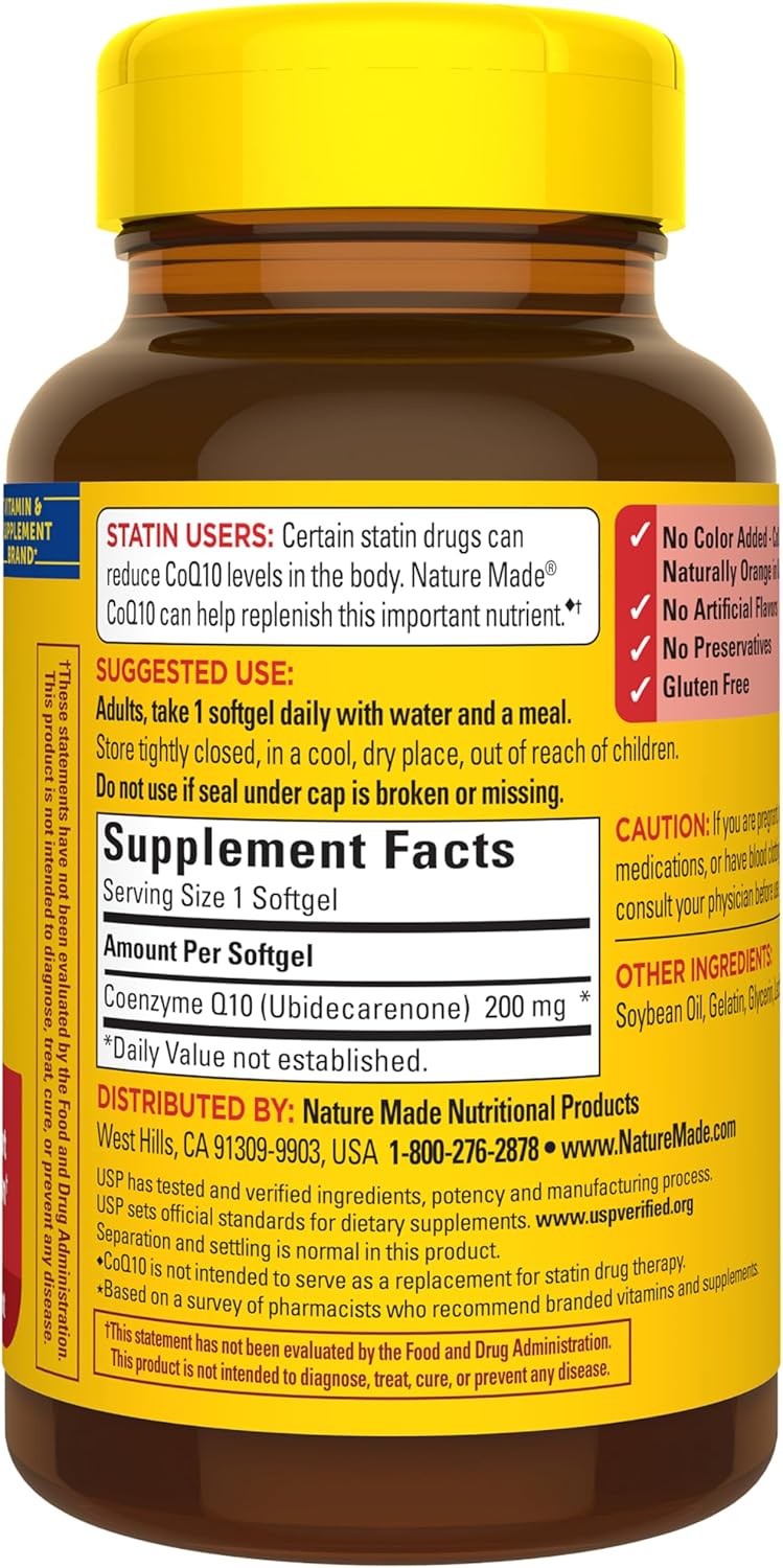 Nature Made CoQ10 200mg Softgels, Dietary Supplement for Heart Health Support, 105 Softgels, 105 Day Supply