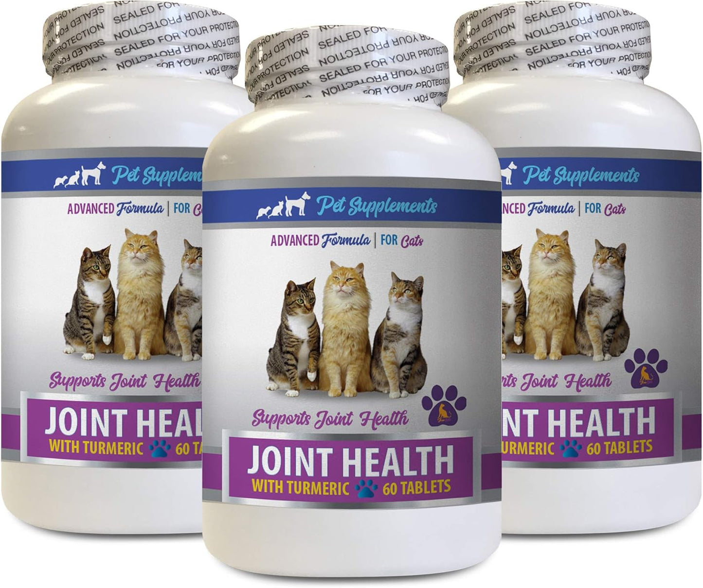 PET SUPPLEMENTS & NUTRITION LLC Joint Support for Cats - Cats Joint Health with Turmeric - MSM - Natural Support for Hip and Joints - Turmeric for Cats Liquid - 3 Bottles (180 Tablets)