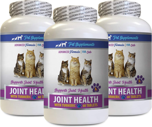 PET SUPPLEMENTS & NUTRITION LLC Joint Support for Cats - Cats Joint Health with Turmeric - MSM - Natural Support for Hip and Joints - Turmeric for Cats Liquid - 3 Bottles (180 Tablets)