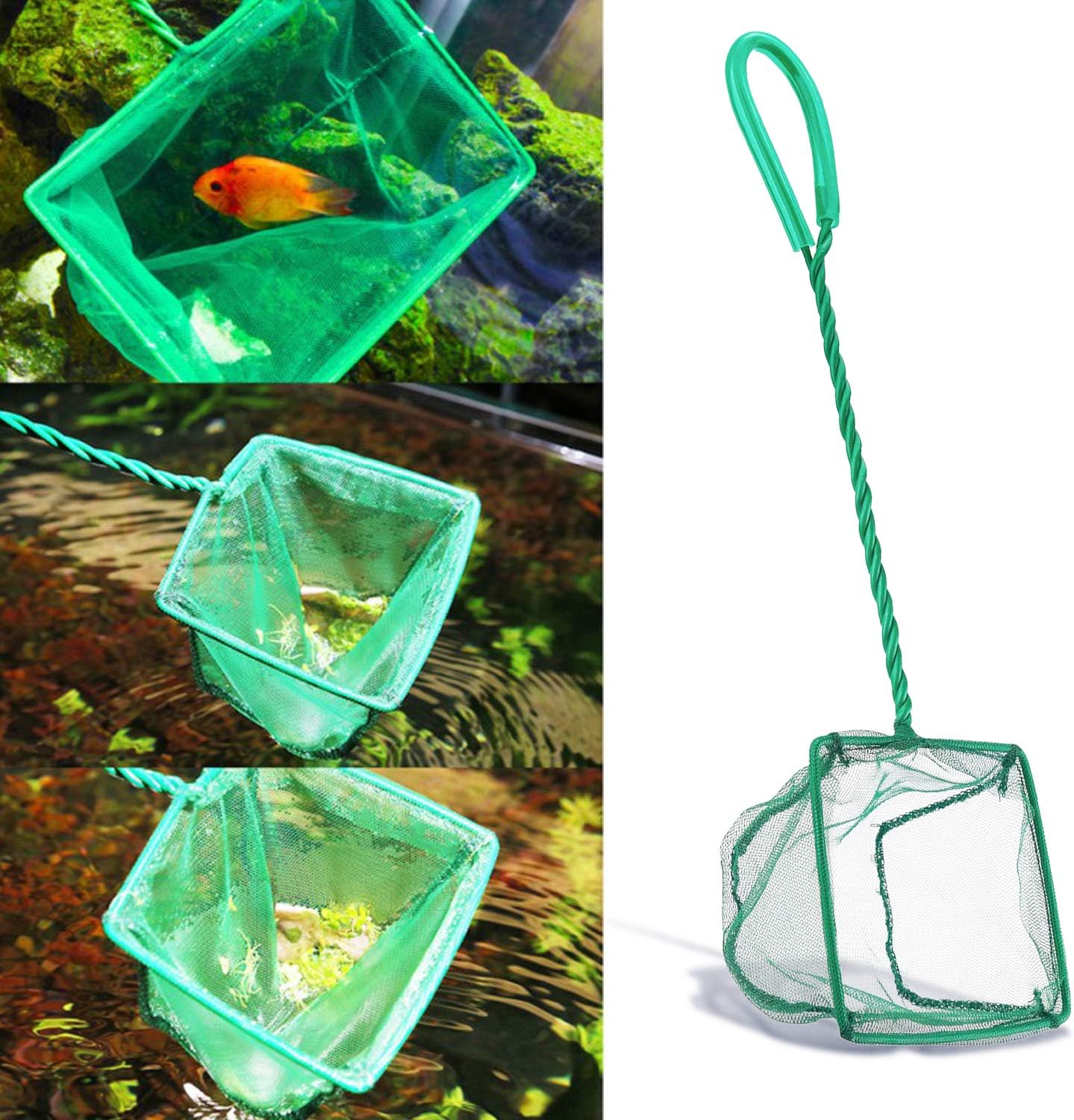 2 Pack Aquarium Fish Nets, DSSPORT 4 Inch Small Mesh Fish Catch Nets with Plastic Handle Green (Pine Green)