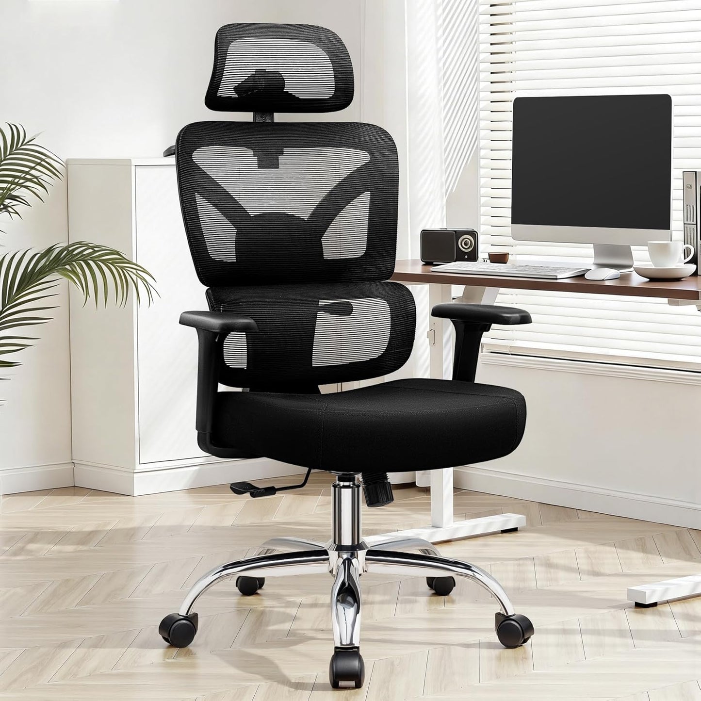 Ergonomic Office Desk Chair, High Back Mesh Office Chair with Adjustable Lumbar Support, 3D Headrest, Big and Tall Home Computer Desk Chairs Comfy for Work, Gaming, 300lbs, Black