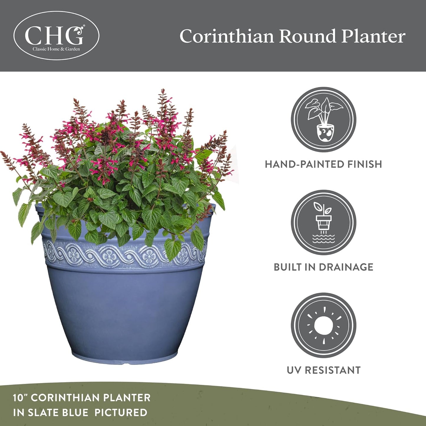 Classic Home and Garden Corinthian Resin Planter Pot - Outdoor & Indoor Plant Pot - Round Planter for Plants & Flowers (16" Oil Rubbed Bronze, Pack of 1)