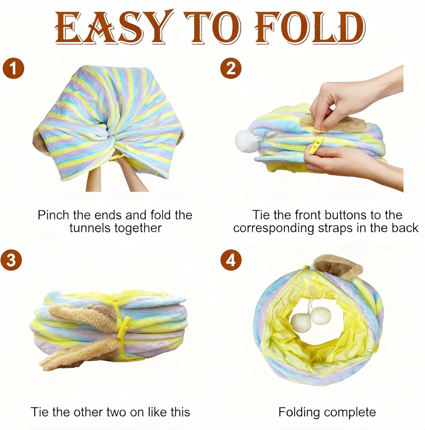 Cat Tunnel for Indoor Cats, Cute Cat Toy Tunnel for Small Large Cats, 45" Straight Cat Tunnel Toys with Balls & Crinkle Paper Ears Collapsible Peekaboo Cave for Kitten, Diameter 9.8" (Colorful Stripe)