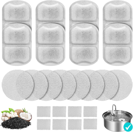 Dog Water Fountain Filter, 8 Pack Pet Fountain Filters Cat Water Fountain Filters Replacement for 7L/230oz/1.8G Stainless Steel Dog Fountain,Replacement Filters and Sponges