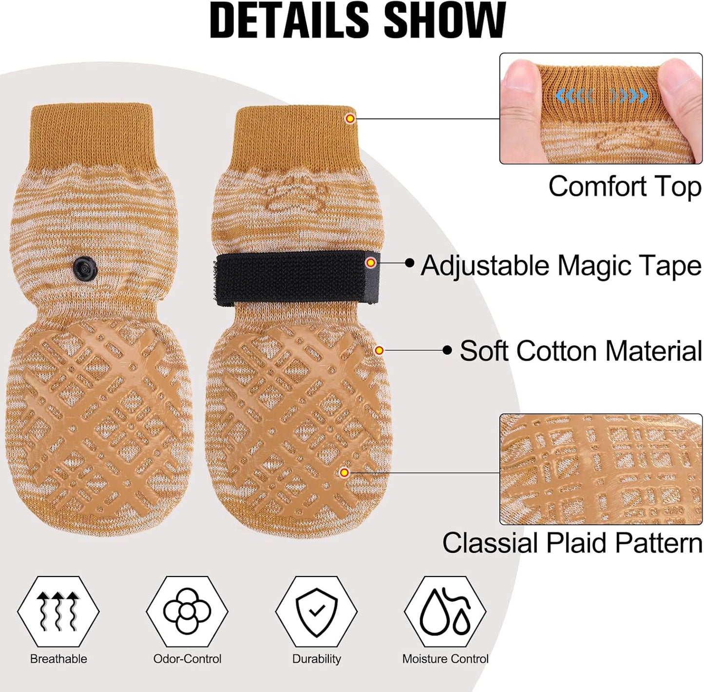 BEAUTYZOO Dog Socks to Prevent Licking for Hardwood Floors - Socks for Small Medium Large Dogs - Hot/Cold Pavement Traction Control Non Skid Anti Slip Socks for Puppy Old Senior Dog, Paw Protector