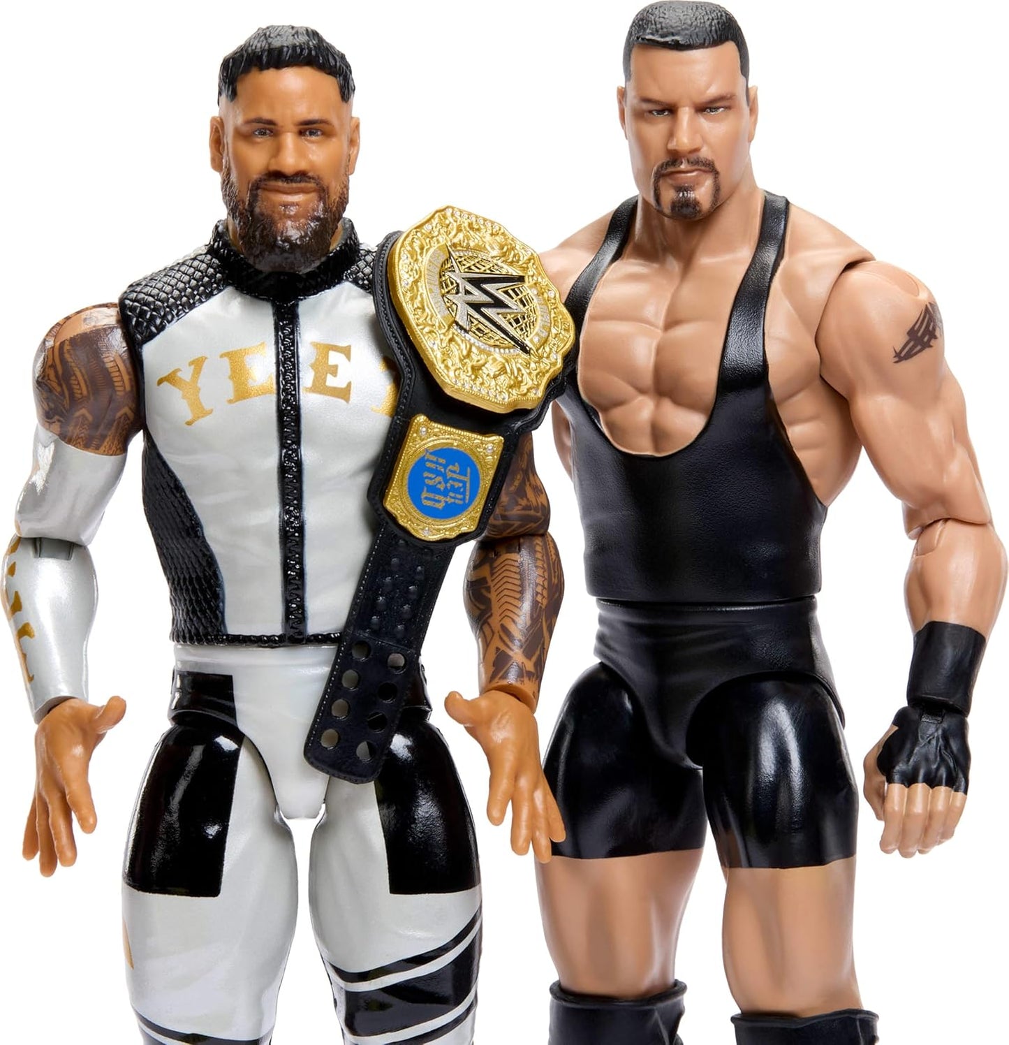 Mattel WWE Main Event Showdown Action Figures 2-Pack with Accessory, Series #25 Bron Breakker vs Jey USO Collectible Set, 6-inch