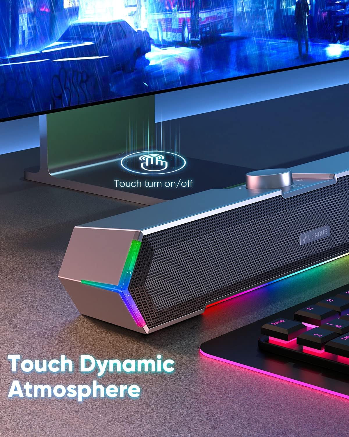 LENRUE G11 Computer Speakers for Desktop, Touch Lights PC Speakers with Surge Clear Sound, USB C/USB Powered for Computer Desktop PC Laptop Monitor