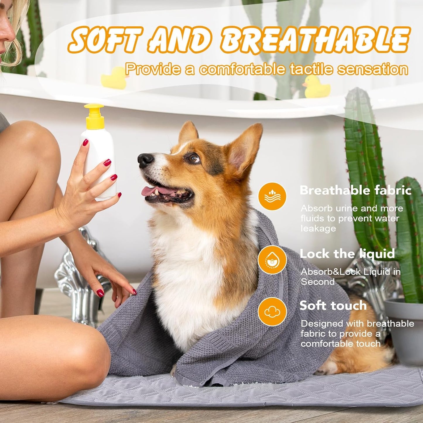 24x18 in Washable Pee Pads for Dogs,2 Pack Reusable Puppy Pads,Waterproof Non-Slip Pet Pee Pads ,4 Layer Design Pet Training Pads for Dogs, Cats, Bunny(Grey