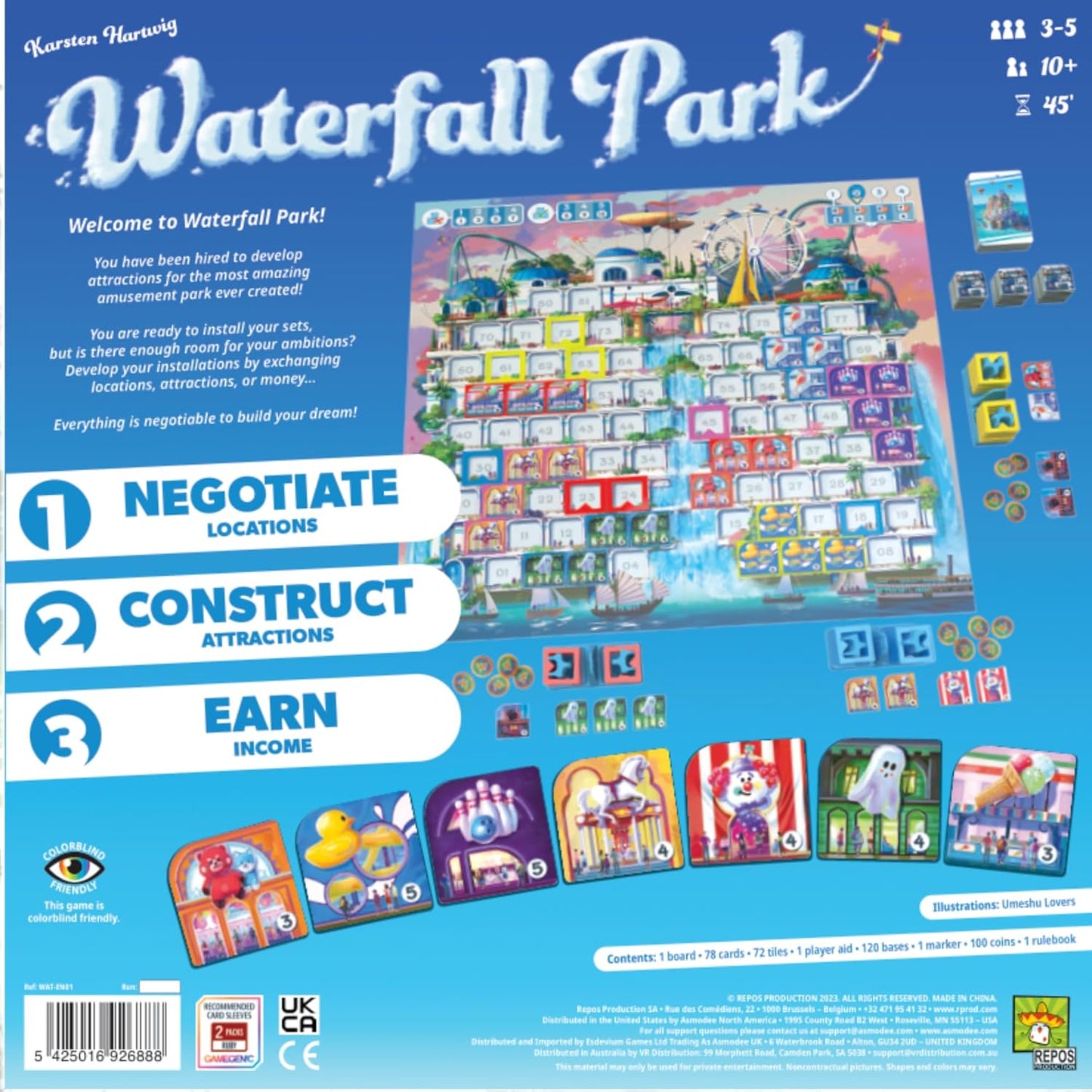 Waterfall Park Board Game - Build The Ultimate Amusement Park! Strategy Game, Fun Family Game for Kids and Adults, Ages 10+, 3-5 Players, 45 Minute Playtime, Made by Repos Production