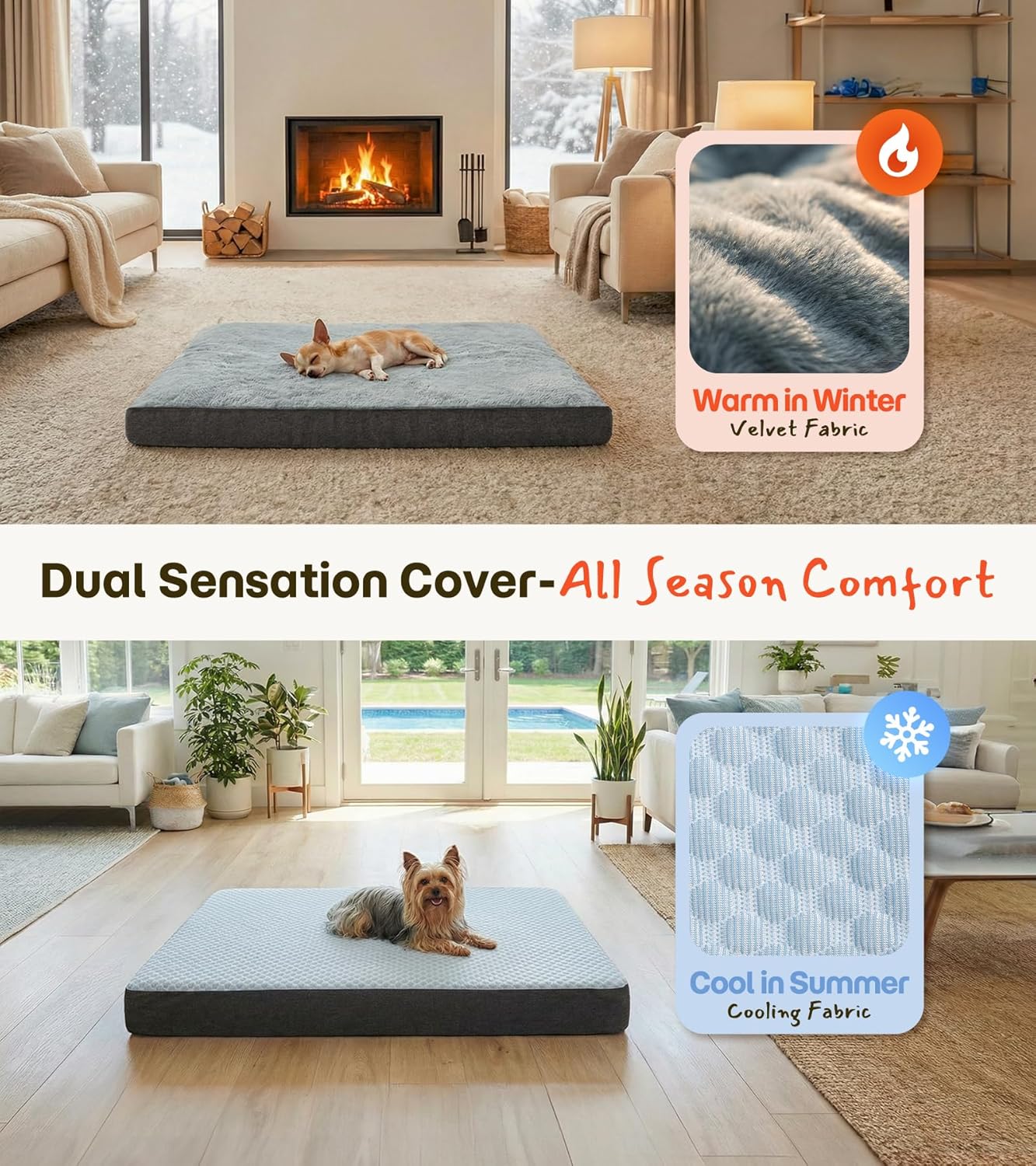 Dog Bed for Crate, Extra Large Cooling Mat for Dogs, Waterproof Dog Bed with Dual Surface Removable Washable Covers, 35 x 22 Inch Pet Bed with Egg Crate Foam