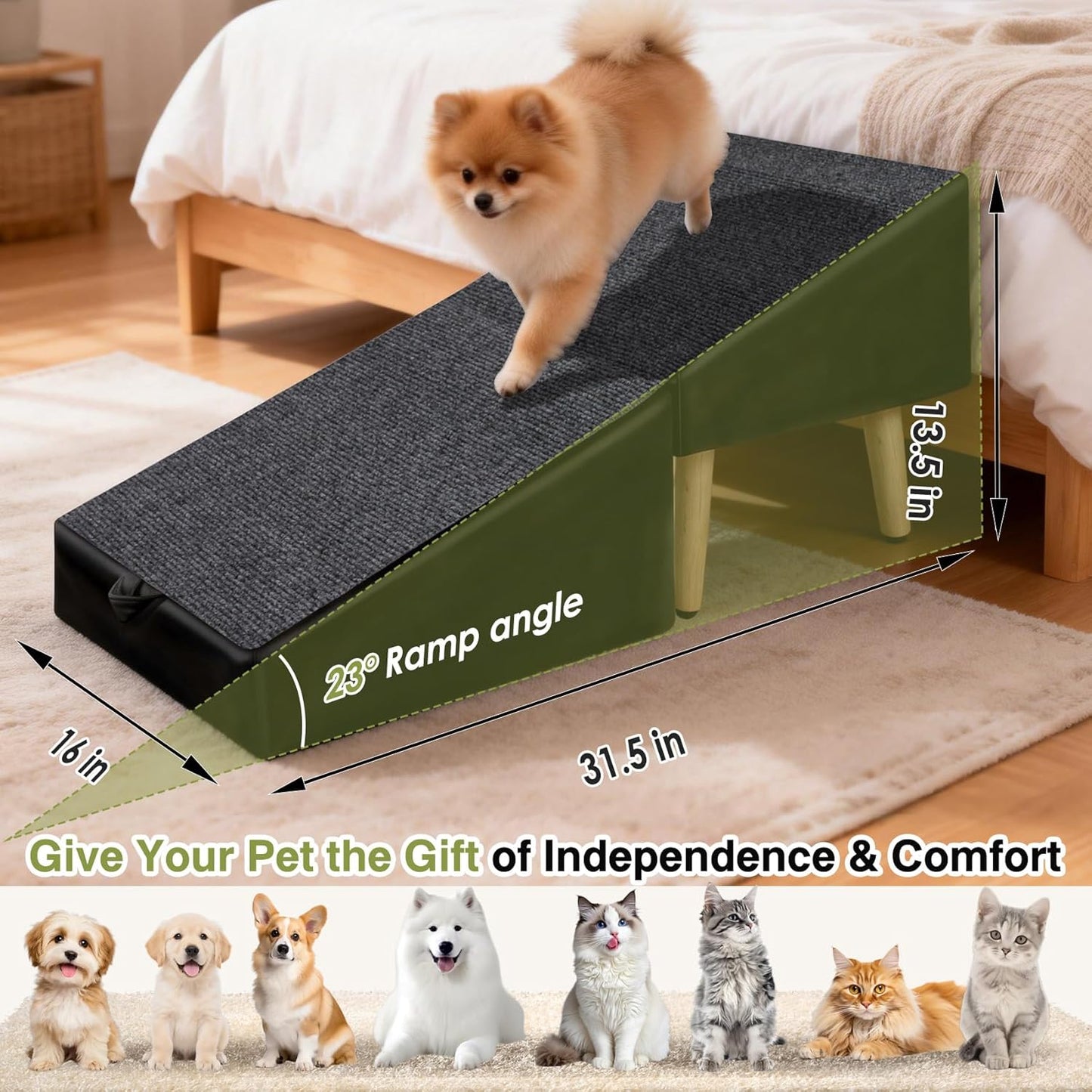 Split Ottoman Dogs Ramp, Dog Ramp for Couch and Bed, Dog Stairs for Small Dogs and Cats, 2-in-1 Foldable Wooden Pet Stairs and Ottoman, Non-Slip Fabric Surface Ramp for Couch and Bed Black XXXL