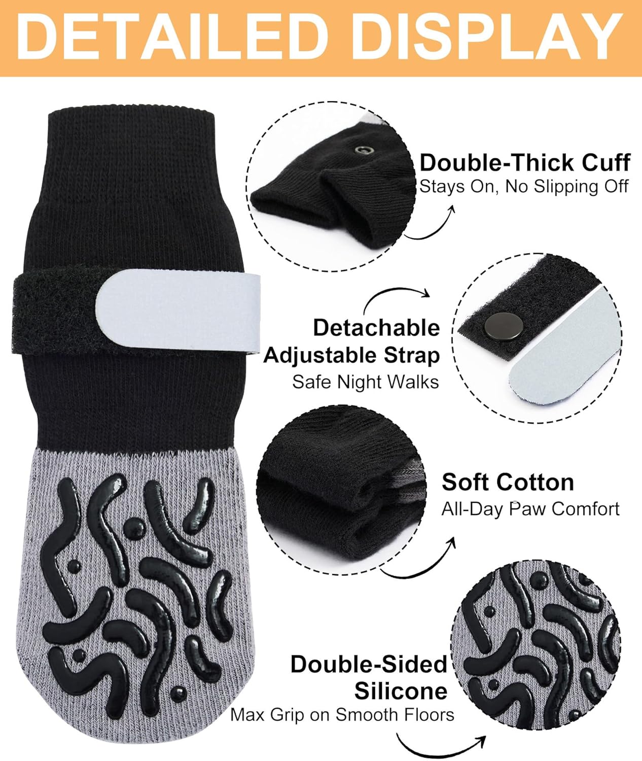 Non Slip Dog Socks with Grips, Dog Sock to Prevent Licking Paw for Senior Dogs, Dog Shoes for Hardwood Floors and Enhancing Traction, Paw Protector - Fits Small, Medium, Large Dogs - L