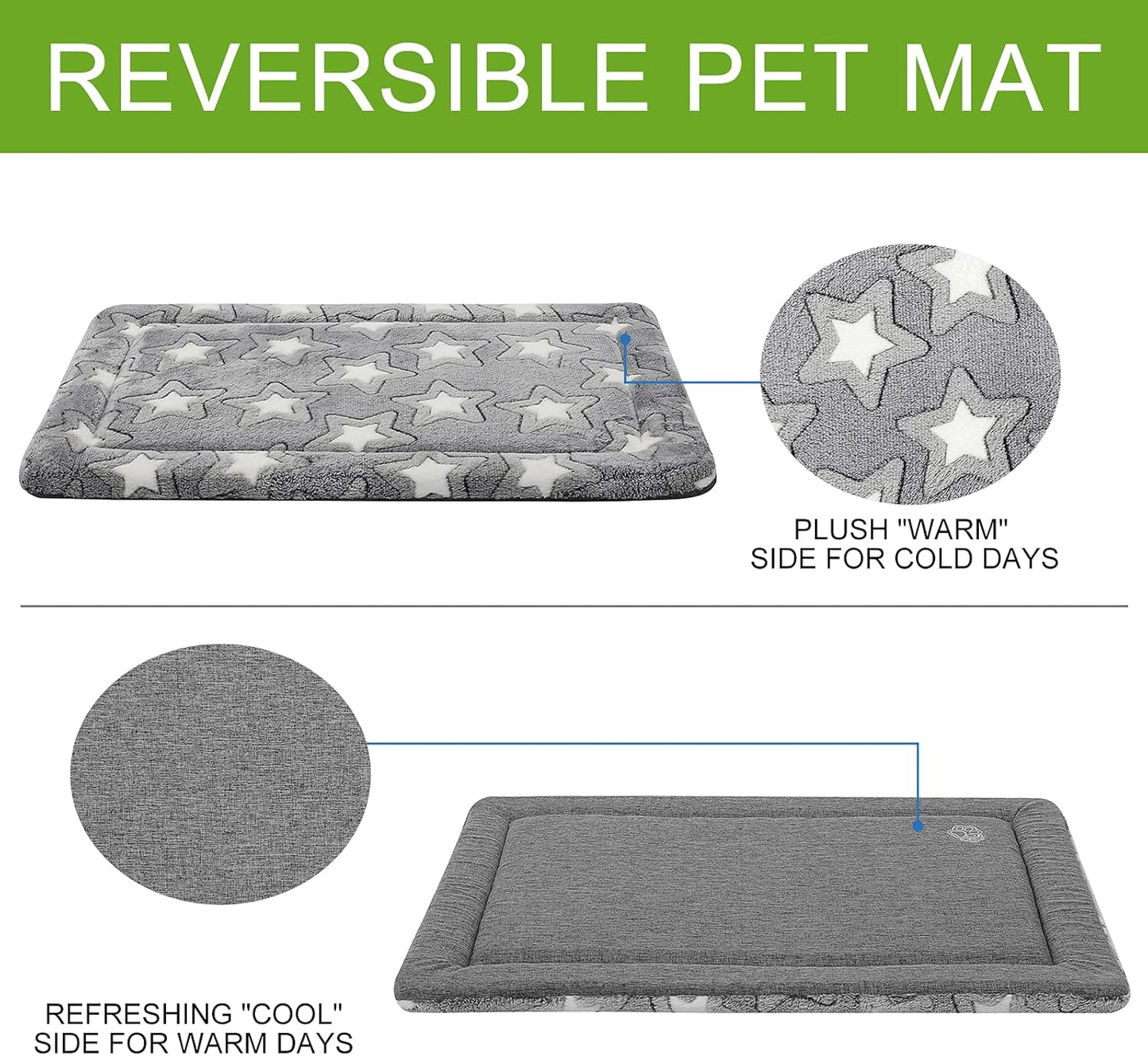 EMPSIGN Dog Crate Pad - Reversible Kennel Mat (Cool & Warm), Machine Washable, Cozy Star Pattern Sleeping Pad for Small Medium Large Dogs, All-Season Pet Bed, Suitable for 42"x28" Dog Crate, Grey