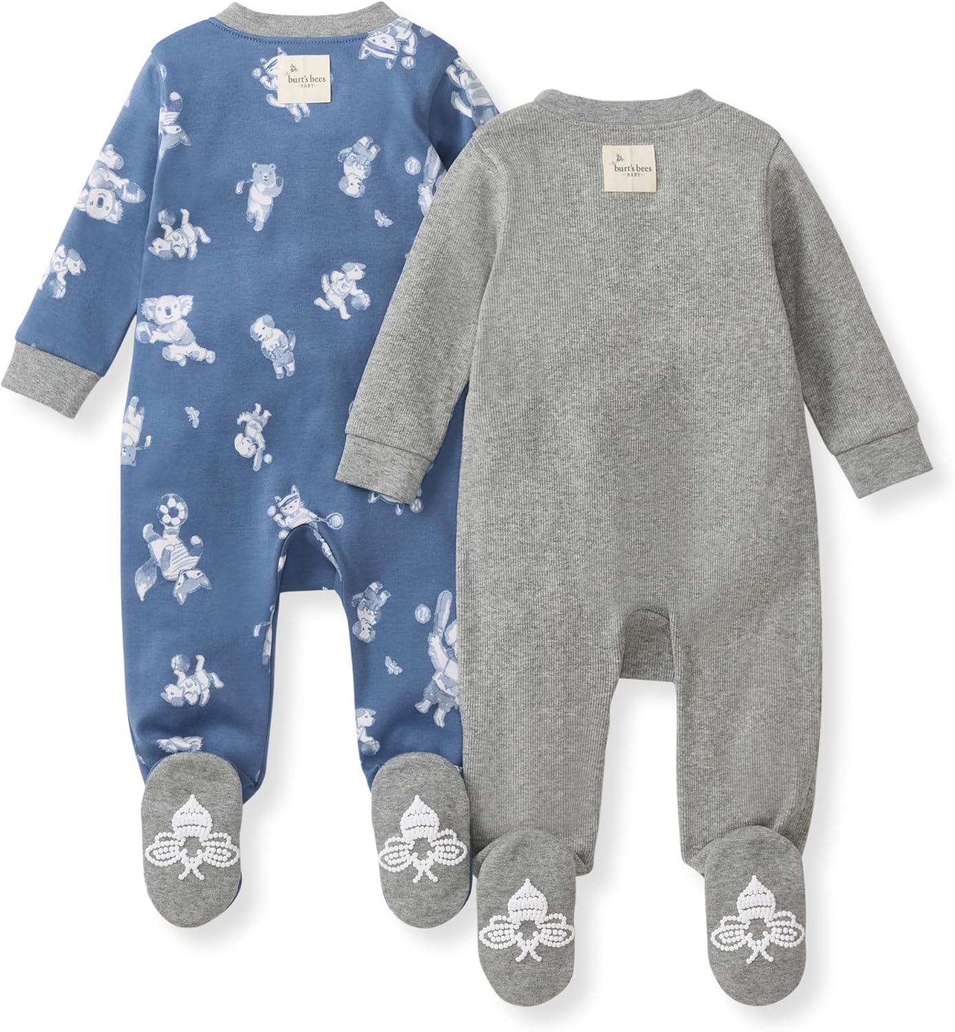 Burt's Bees Baby Boys Sleep and Play PJs, 100% Organic Cotton One-Piece Zip Front Romper Jumpsuit Pajamas