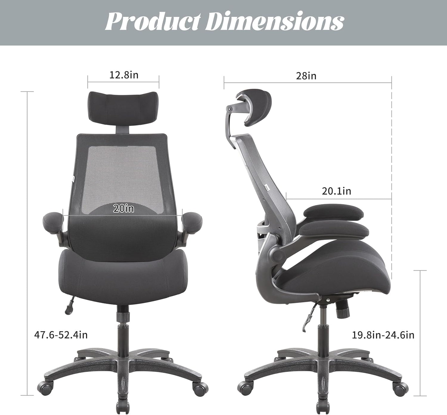 BOLISS 400lbs Ergonomic Office Desk Chair Big and Tall with Wide Seat – High Back Mesh Executive Chair with 4-Level Adjustable Headrest,Lumbar Cushion, Flip-Up Armrests for Storage (Black)