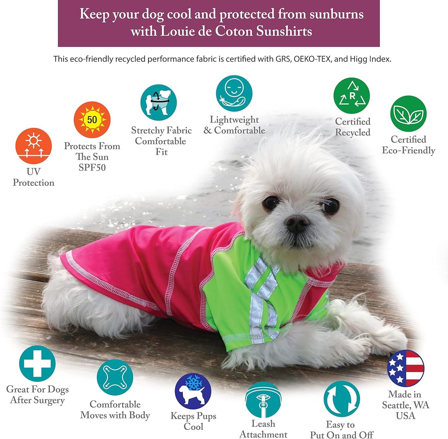 Louie de Coton® Sun Shirt for Dogs | Medium Dog Shirts | Dog Clothes with UV Protection Cooling T-Shirt for Pets | UPF50+ Max Protection from Sunburn | Dog Tshirts for Medium Dogs Made in USA