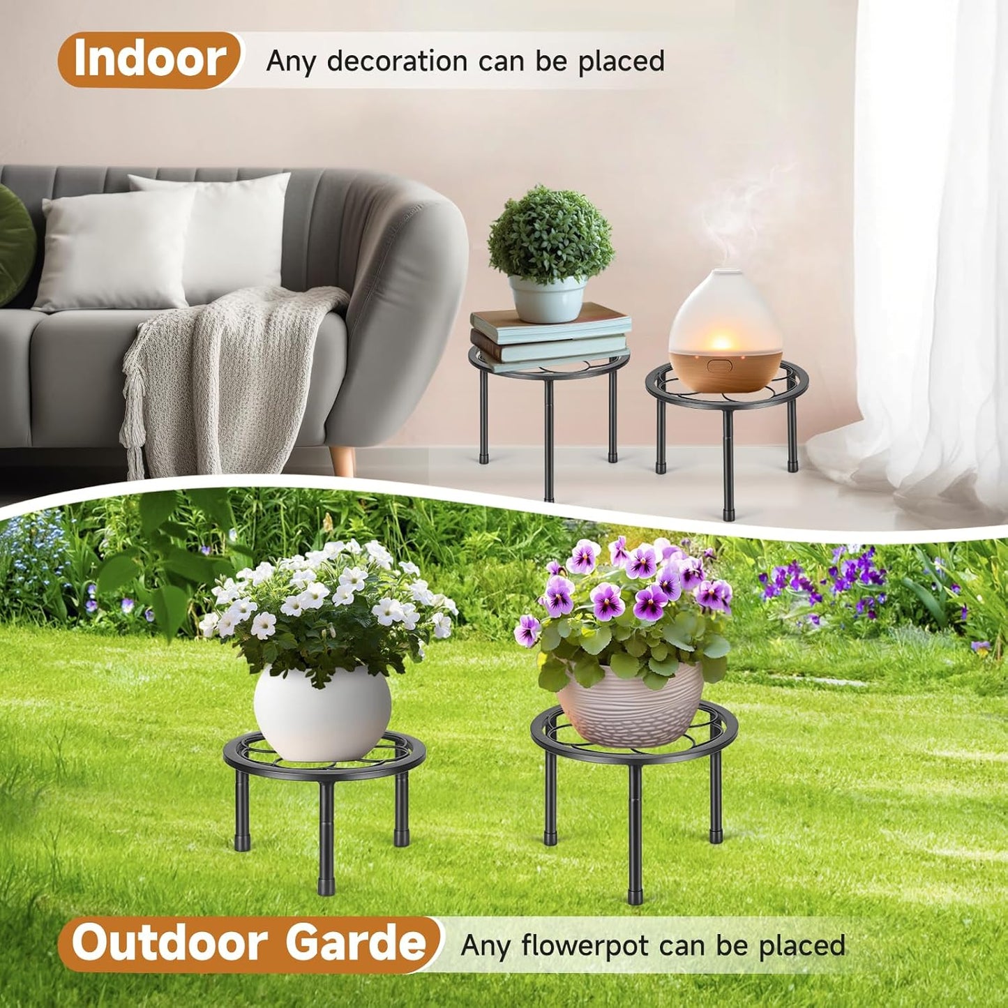 5 Pack Metal Plant Stand, Iron Plant Stands for Indoor and Outdoor, Flower Pot Stands for Multiple Plant, Black Potted Plant Holder for Garden Home
