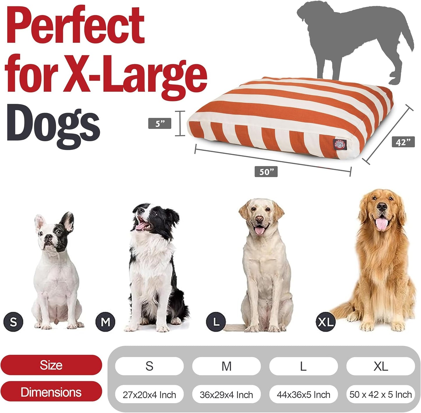 Majestic Pet Rectangle Large Dog Bed Washable – Non Slip Comfy Pet Bed – Dog crate Bed with Removable Washable Cover – Dog Kennel Bed for Sleeping - Dog Bed X-Large Breed 50x42x5 Inch – Burnt Orange