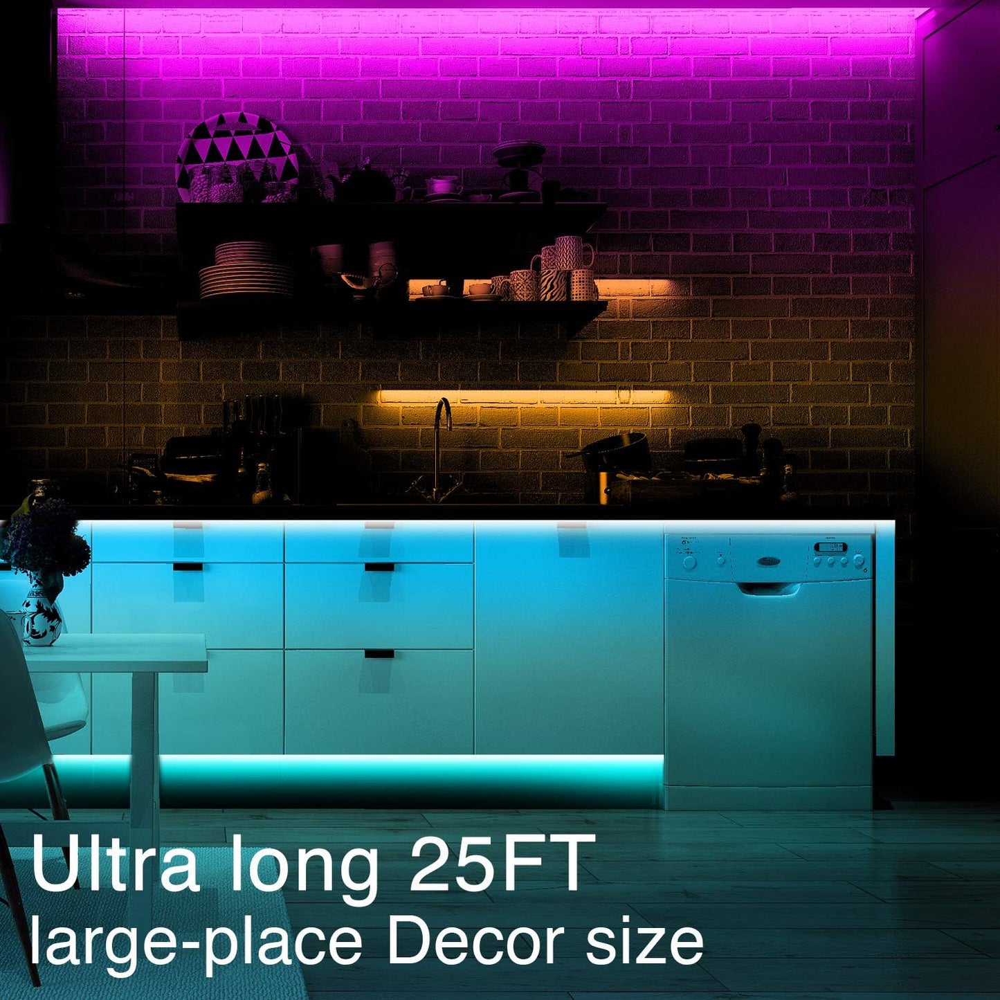 phopollo 5050 LED Strip Lights, 25ft Led Lights for Bedroom with 44 Keys IR Remote Controller and 12V Power Supply