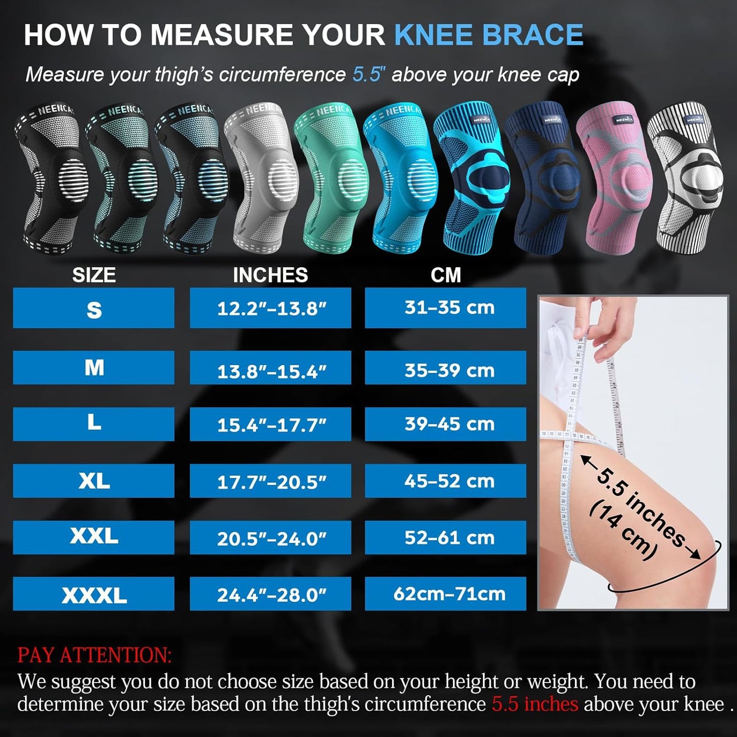 NEENCA 2 Pack Knee Braces for Knee Pain, Compression Knee Sleeves with Patella Gel Pad & Side Stabilizers, Knee Support for Men Women, Meniscus Tear, Arthritis, Joint Pain, ACL,PCL,MCL,Runner, Workout