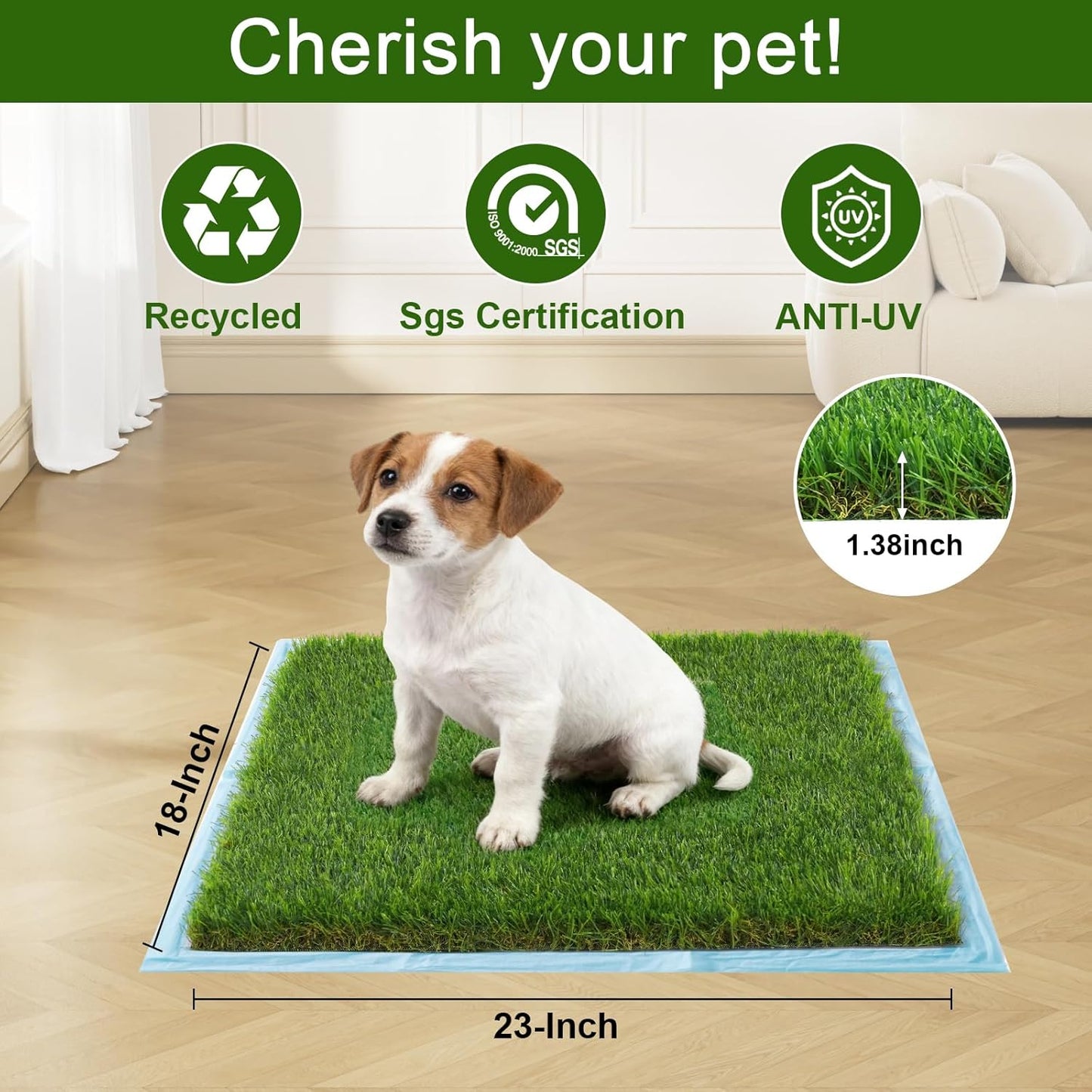 Washable Artificial Grass Pads for Dogs, 2-Pack 18x23 Inch Reusable Turf Mats, Realistic Grass for Indoor Puppy Potty Training.