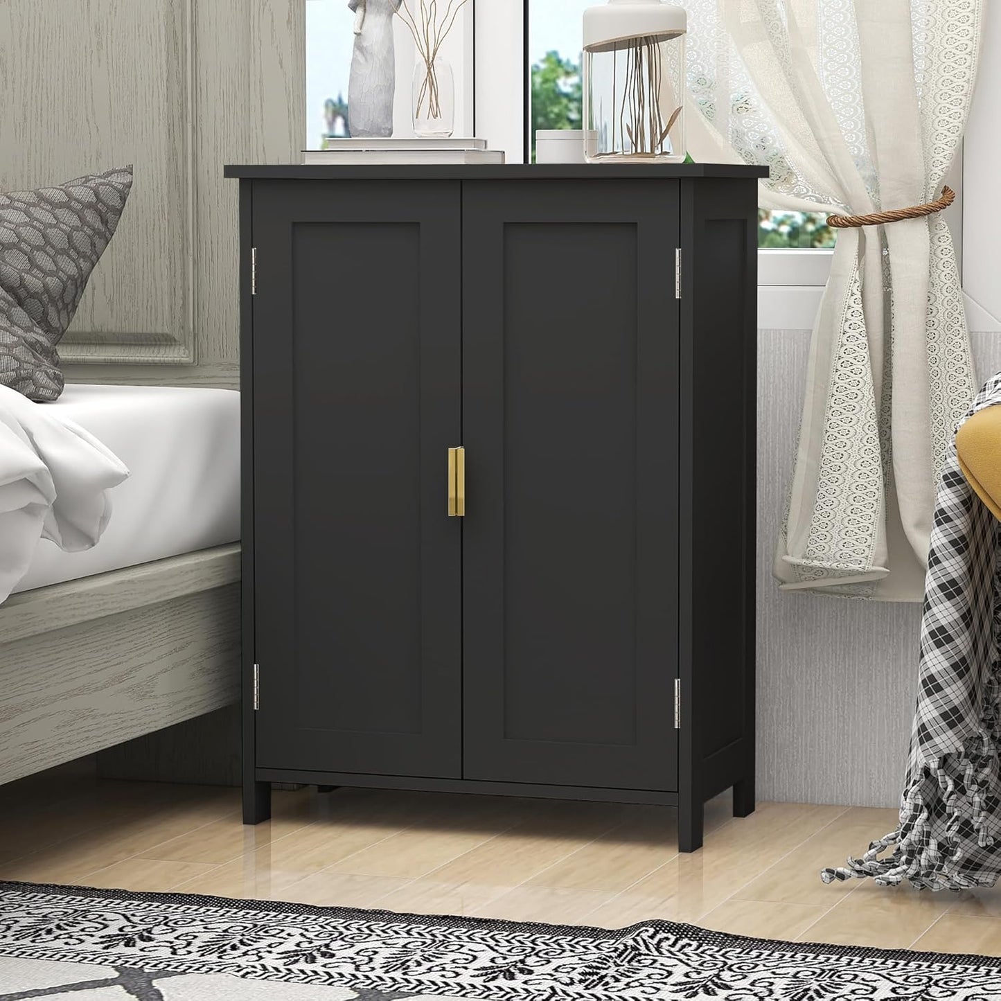 TaoHFE Black Bathroom Storage Cabinet,Bathroom Cabinets Freestanding with 2 Doors,Towel Cabinet for Bathrooms,Restroom Cabinets,Small Storage Cabinet for Office,Restaurant,Living Room