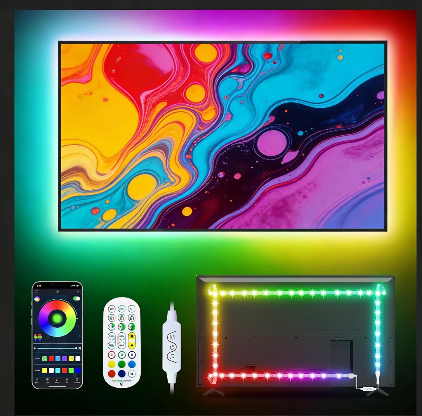 Daymeet TV Led Backlight, 16.4ft ICRGB LED Lights for TV Smart Led Lighting for 65-85inch Monitor, USB Led Lights Behind Backlight Sync with Music, Bluetooth APP Control with Remote