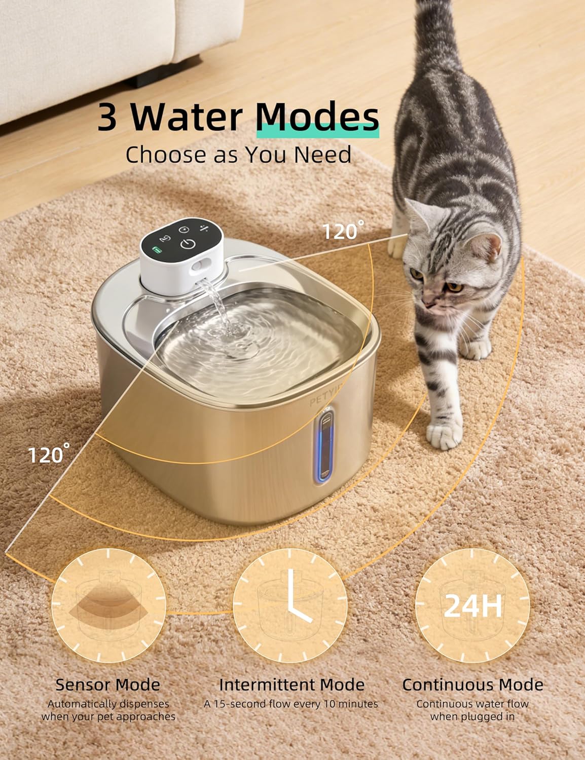 Wireless Cat Water Fountain,Stainless Steel,135 fl oz/4L Battery Powered Automatic Pet Water Dispenser, Cordless Design,Drinking Fountain for Cats, Dogs & Indoor (Cat Fountain+2 Filter)