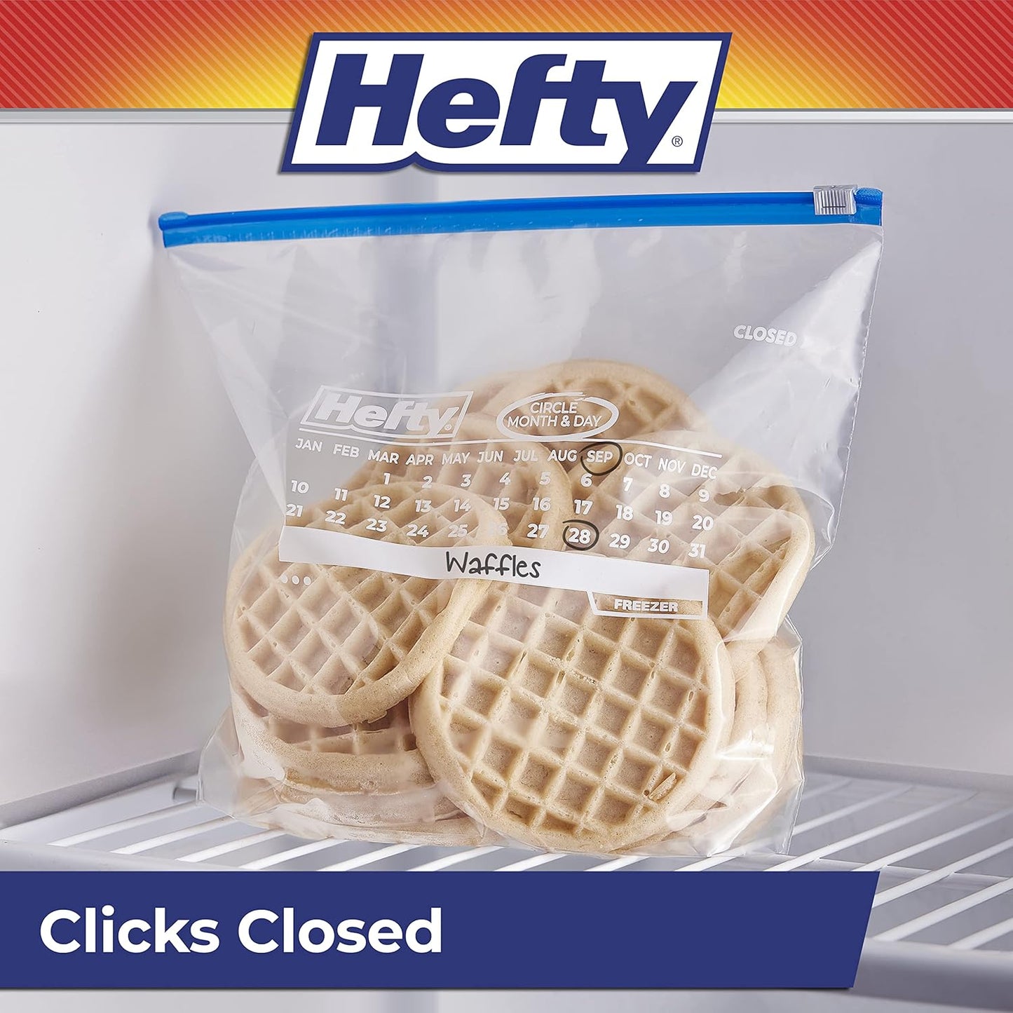 Hefty Calendar Slider Gallon Freezer Bags, 25 Count (Pack of 4), Gallon Slider Bags for Freezer with Calendar Dates, Holds Raw Meat, Soups, Fruits and Veggies, and More, Secure Zip and Click Closure