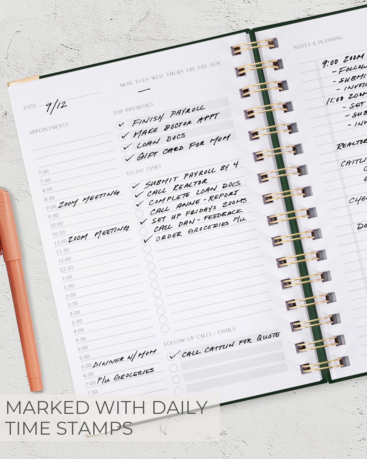 ZICOTO Aesthetic Daily Planner And Notebook With Hourly Schedule - Aesthetic Spiral To do List Notepad For Work/Home to Organize Tasks And Appointments - Stylish School/Office Supplies Book For Women