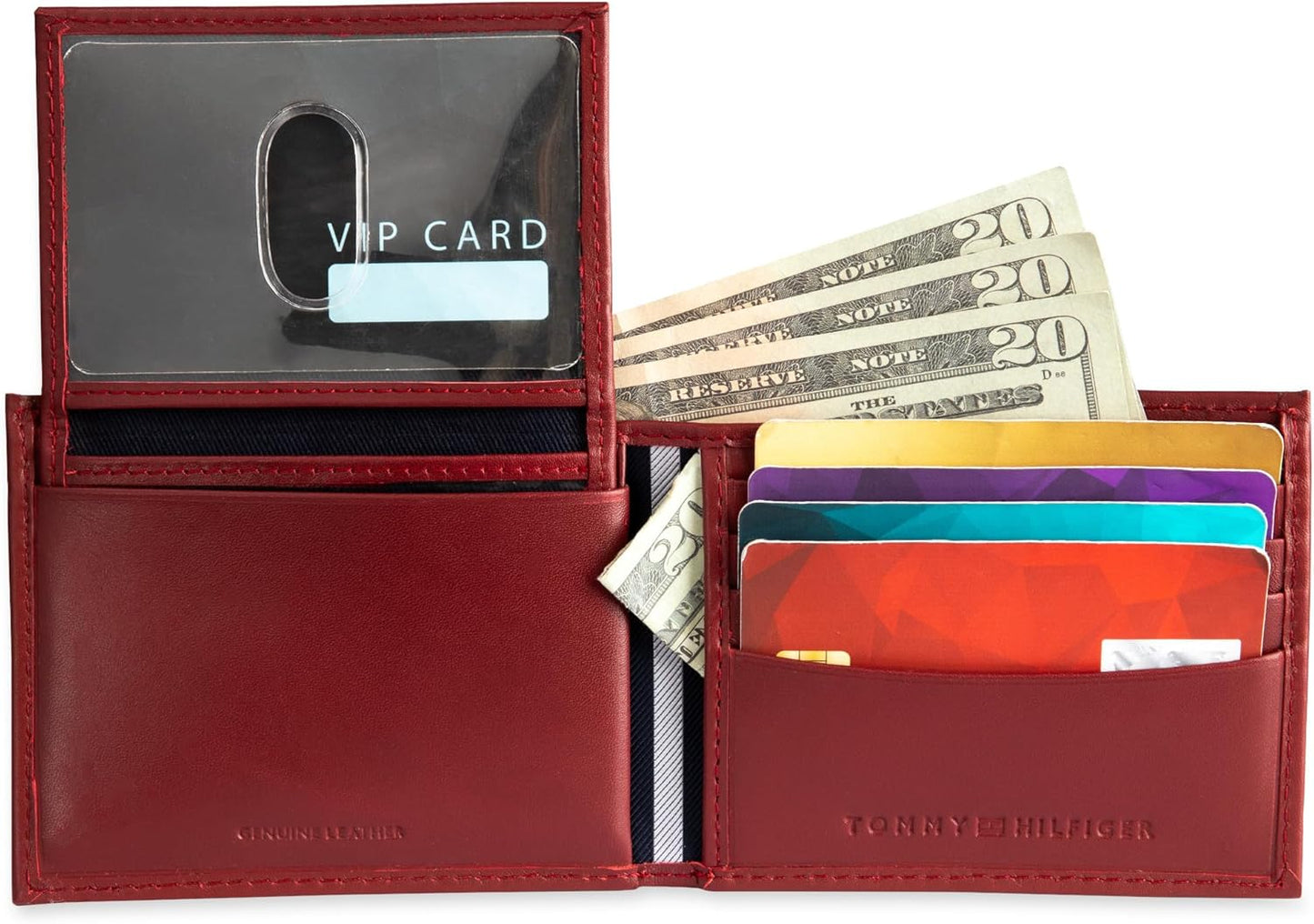 Tommy Hilfiger Men's Slim Leather Bifold Passcase Wallet with Removable ID Window