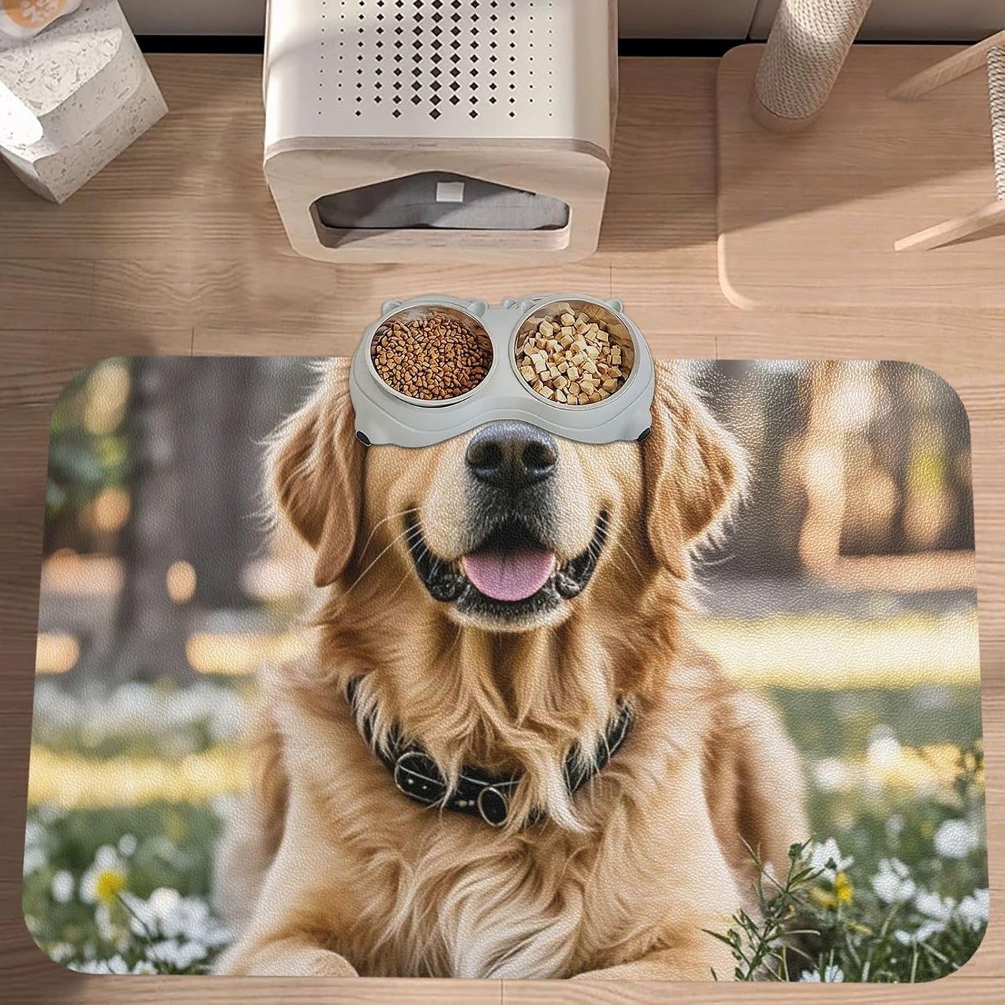 Pet Feeding Mat Leather Dog Food Mat Waterproof Pet Tablecloth Golden Retriever Pet Placemat for Dogs Absorbent Dog Bowl Mat Anti-Slip Dogs Mats for Food and Water