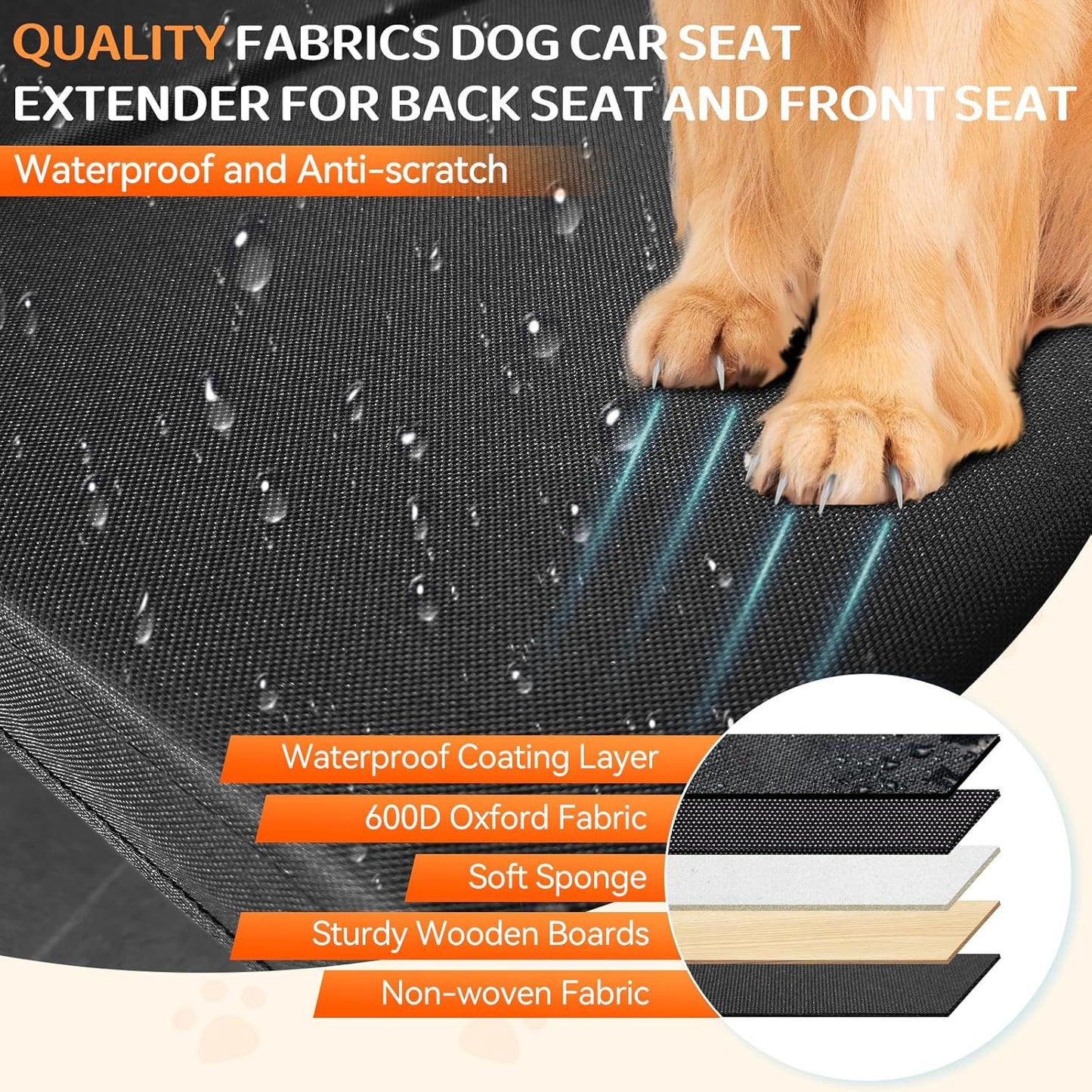 Car Seat Extender for Dogs, Backseat & Frontseat Extender for Large Dog up to 180 LBS, Foldable Seat Gap Filler for Most Cars with Detachable Lid