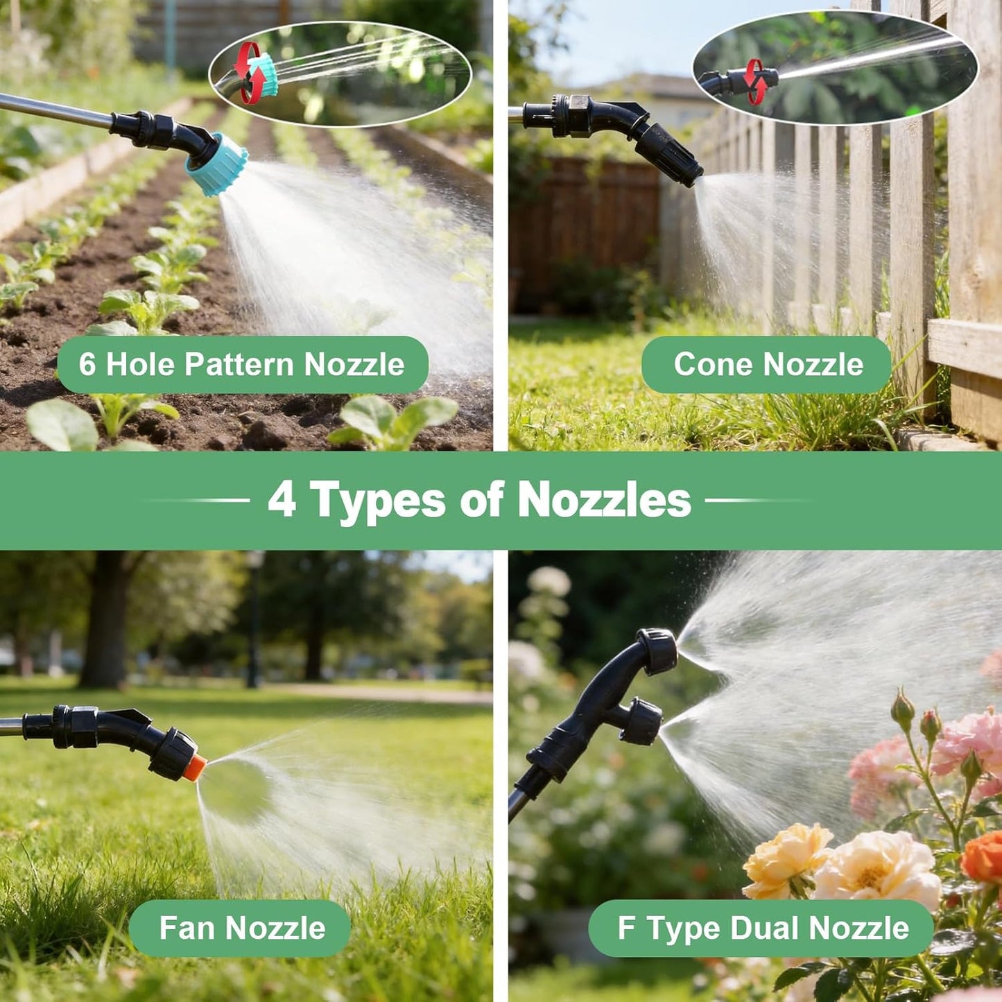 2 Gallon Battery Powered Sprayer, Electric Garden Sprayer with 3 Adjustable Pressures & Telescopic Wand, Rechargeable Weed Sprayer for Lawn, Yard & Pest Control, 4 Nozzles Included