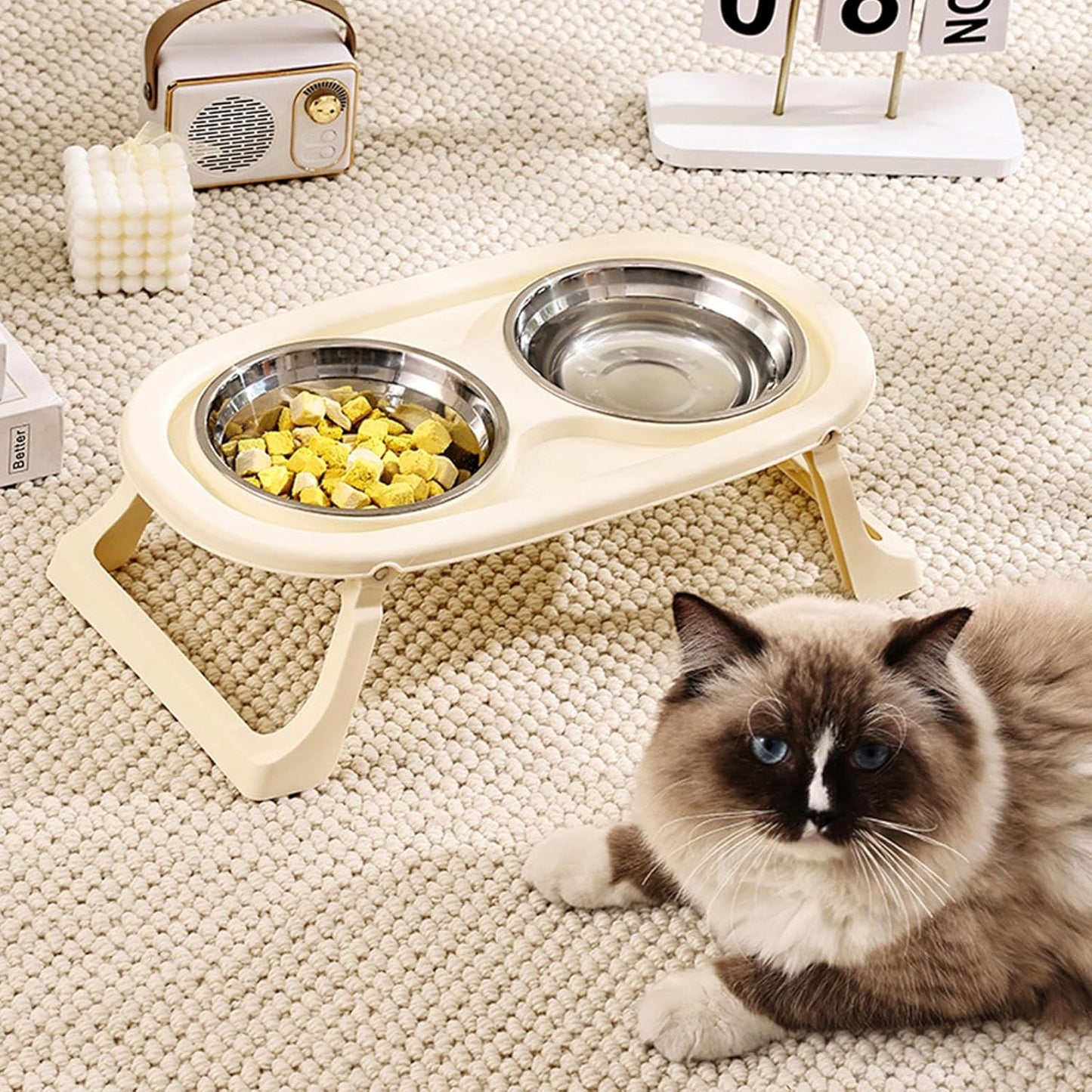 Ergonomic Elevated Dog Bowls with Stable Stand and Double Bowl for Most Breeds Pastel Color Nonslip Cats Food Bowl