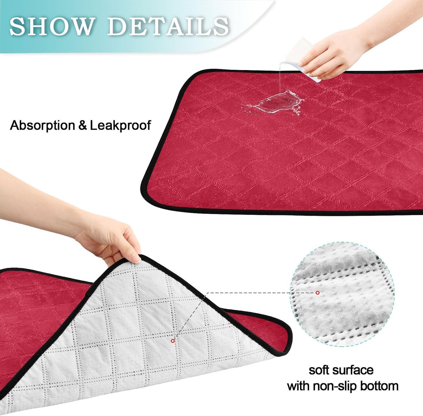 Red Solid Color Washable Pee Pads for Dogs Cats, Reusable Puppy Pads Absorbent Non-Slip Waterproof Pet Training Pads for Potty Training, Playpen, Crate