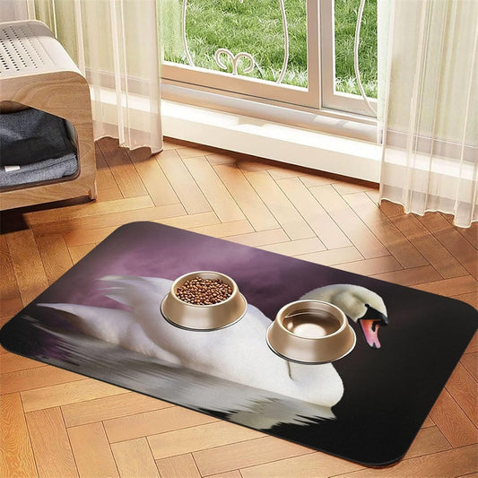 White Swan Pet Feeding Mat 30x45cm Absorbent Leather Dog Cat Food Mats Non-Slip Dog Bowl Mats for Food and Water, Quick Dry Pets Placemats for Cats and Dogs Water Bowl