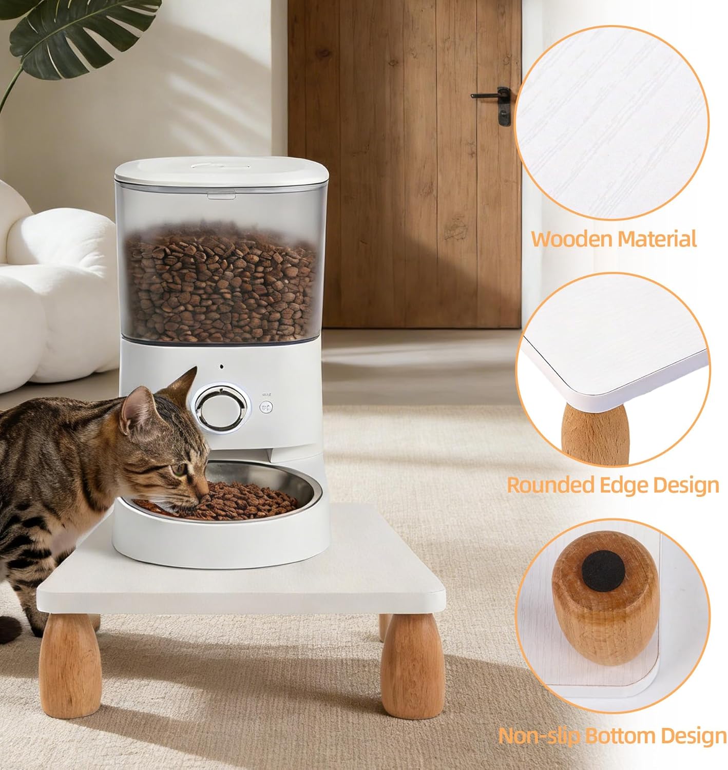 Wooden Elevated Cat Food Stand, 3.2" Raised Cat Food Table, Pet Feeding Table for Cats & Small Dogs, Stable Bowl Stand Platform for Most Bowls& Automatic Feeders, Modern Pet Feeding Station