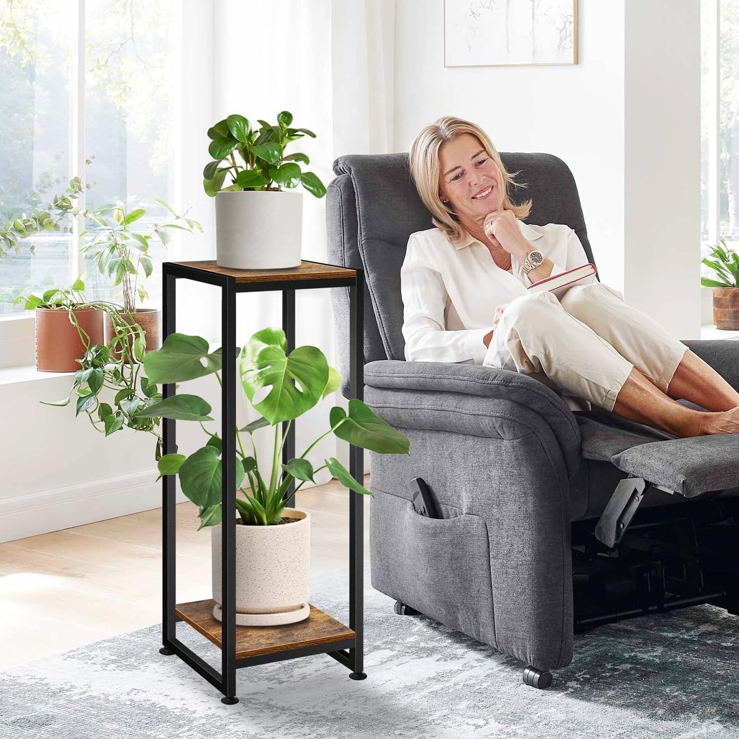 Plant Stand Indoor, 31.5'' Tall Wood Plant Stands Heavy Duty Pedestal Stand for Indoor Outdoor, Modern Corner Flower Stand for Patio, Living Room, Balcony
