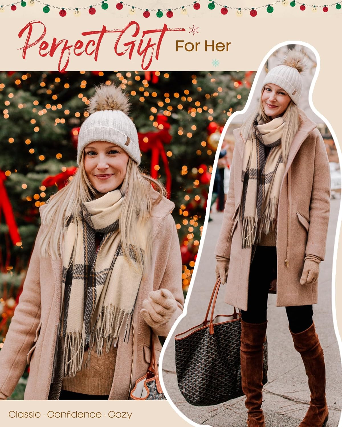 FURTALK Winter Scarf for Women Shawl Soft Tassel Plaid Large Oversized Scarves Wraps