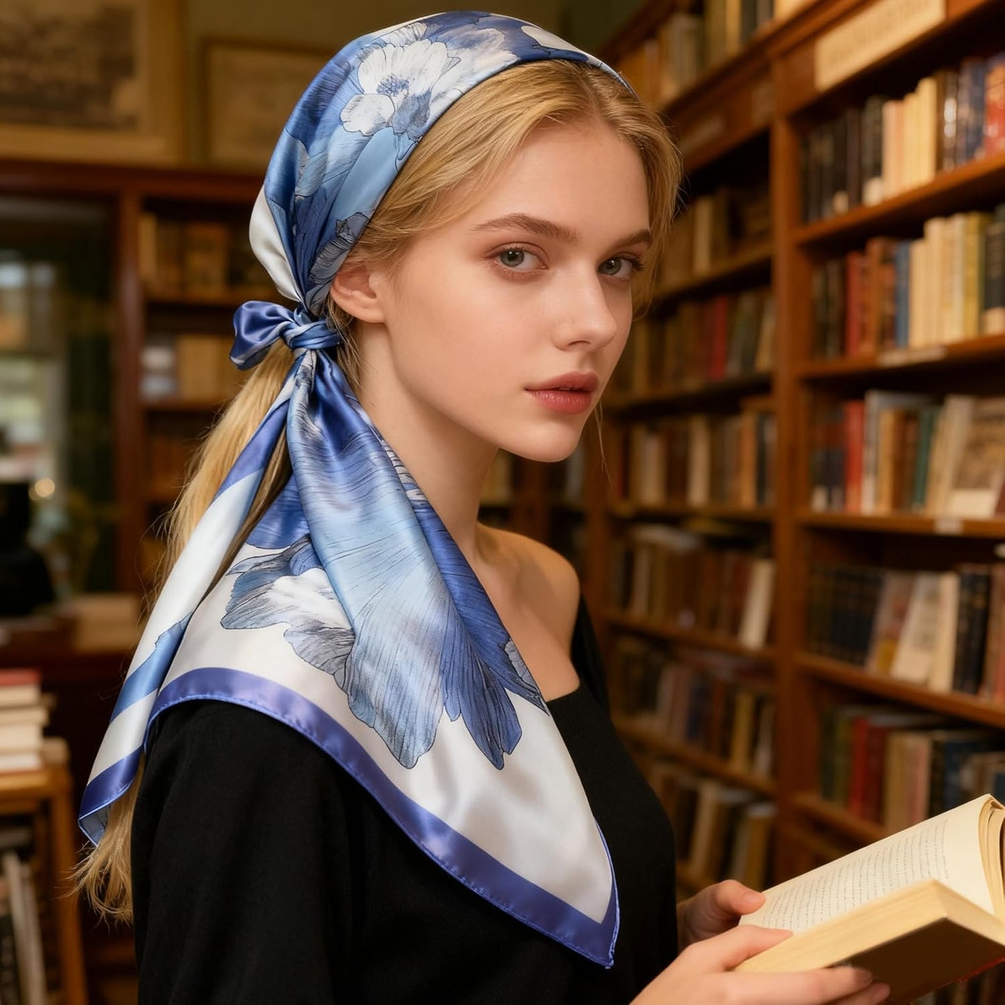 XL 43 Inch Extra Large Square Scarf Fashion Scarves Silk Feeling Hair Scarf Wrapping Scarfs Night Sleeping Headscarf