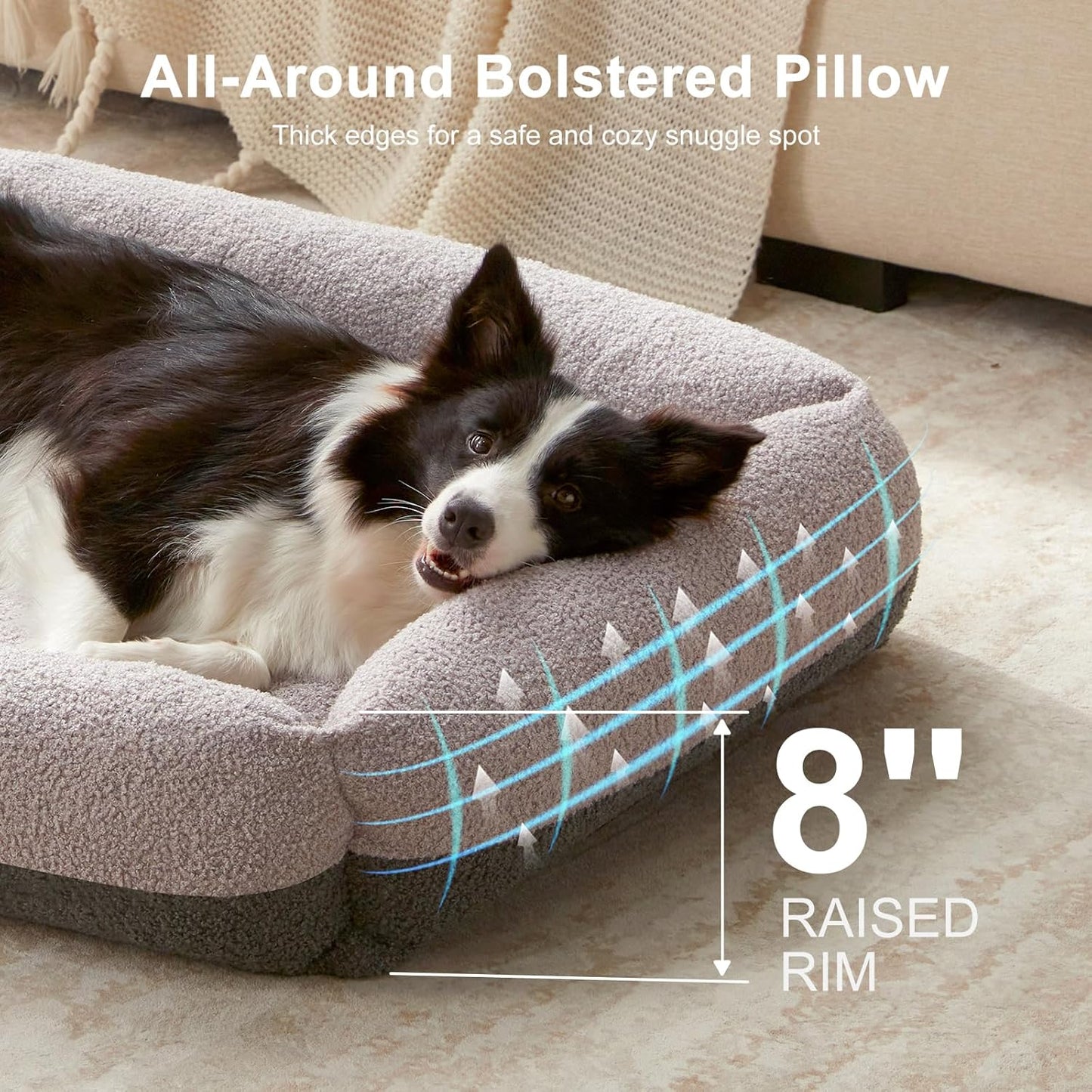 FURTIME Dog Bed Large Sized Dogs, Washable Comfy Fluffy Medium Dog Beds, Removable Zipper Cover Machine Wash, Soft Orthopedic Bed Durable Pet Cuddler with Anti-Slip Bottom, 36"x27"x8", Grey
