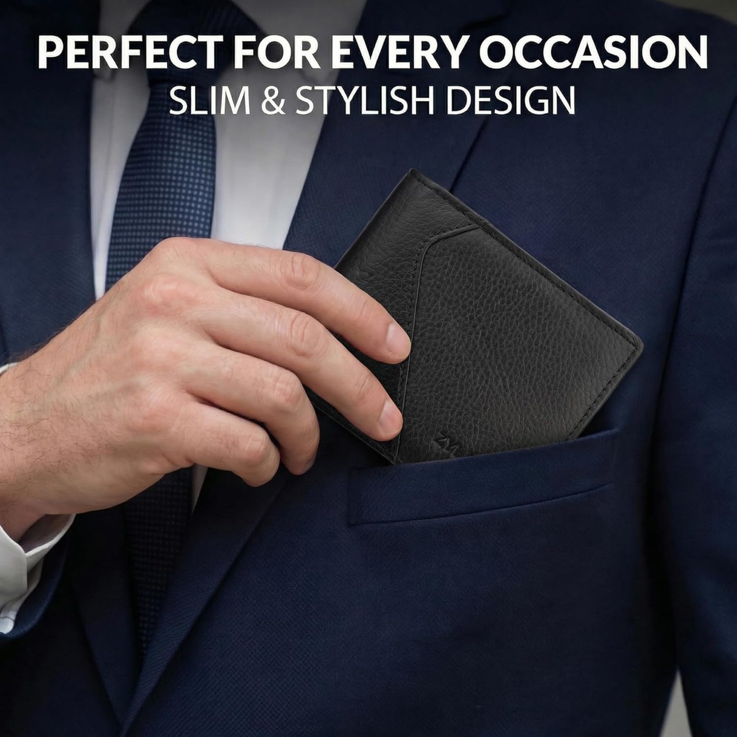 Soft leather Wallet Men,Classic Bifold Wallet, RFID Blocking, 7 Card Slots, Multiple Compartments, It is equipped with 1 coin pocket. (Jet Black)