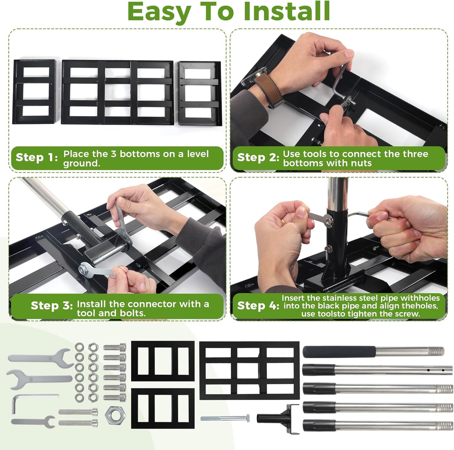 Lawn Leveling Rake, 30"x10" Stainless Steel Lawn Leveler with 76" Adjustable Handle, Heavy-Duty Yard Leveling Rake for Garden, Golf Course, Farm, Pasture, Professional Lawn Care Tool