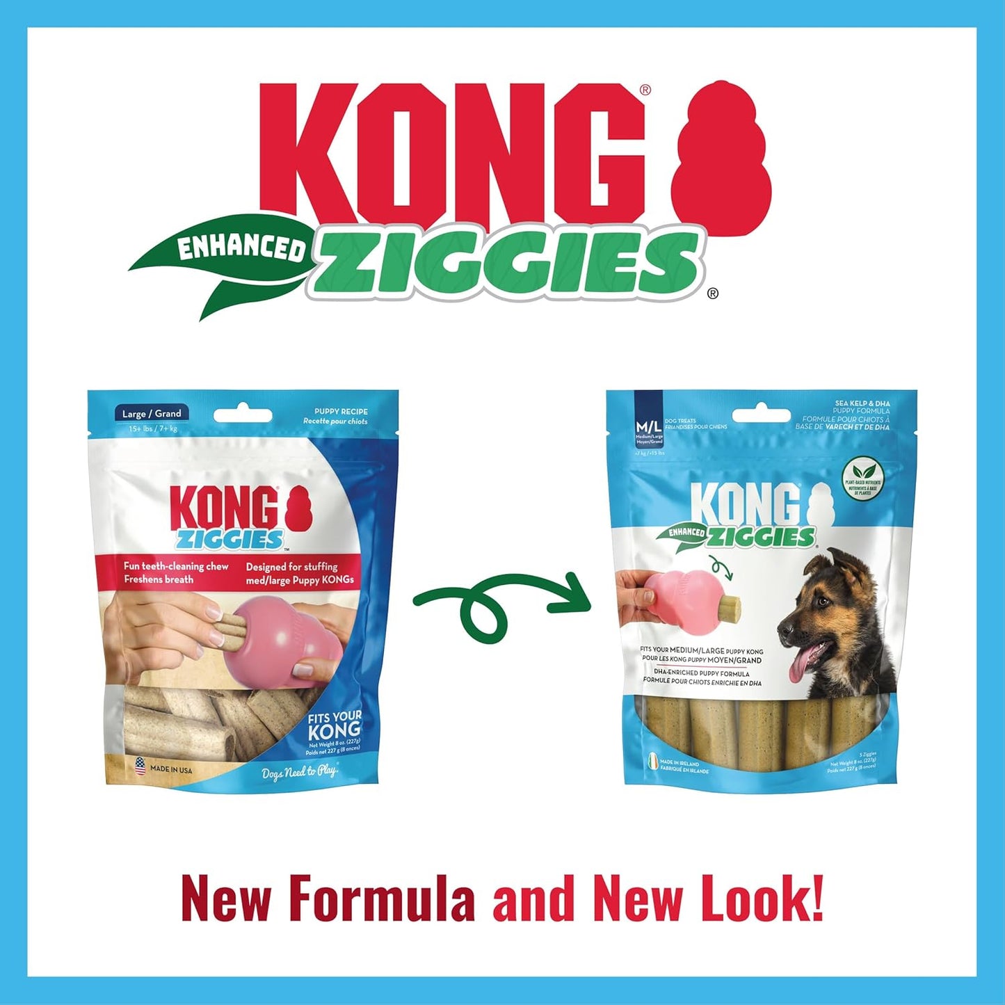 KONG Puppy Ziggies Enhanced - Teeth Cleaning Dog Treats for Puppies, Long-Lasting Chews, Works Classic Rubber Toys ((2 Pack) Medium/Large)