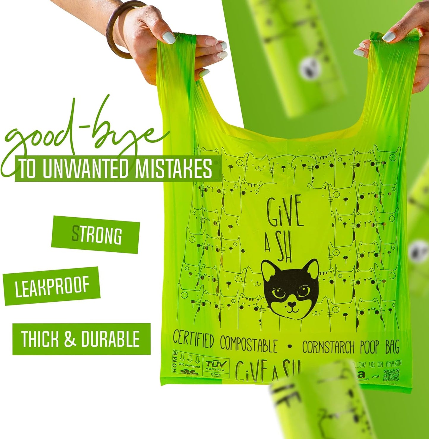 Certified Home Compostable Cat Litter Bags For Poop - 10% to Charity - Cornstarch-Based - For Cleaning Up Litter Trays - NF T51-800 Compliant - 30 Extra Large Disposable Bags