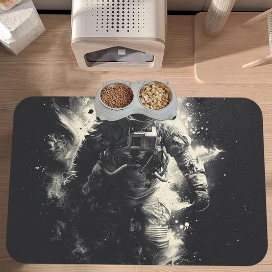 Pet Feeding Mat Leather Dog Food Mat Waterproof Pet Tablecloth Astronaut Pet Placemat for Dogs Absorbent Dog Bowl Mat Anti-Slip Dogs Mats for Food and Water