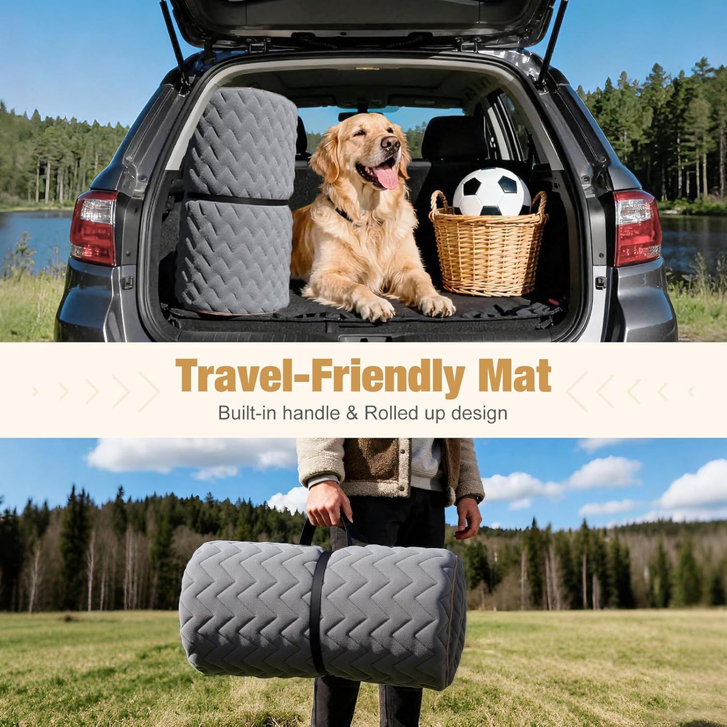 Lekereise Soft Dog Car Mat for Hard Bottom Seat Extender 53.9 x 18.1 inch- Waterproof Washable Dog Car Mat, Orthopedic Egg-Crate Foam Pet Bed, Fits Most Hard Bottom Dog Car Beds/SUVs/Trucks-Grey