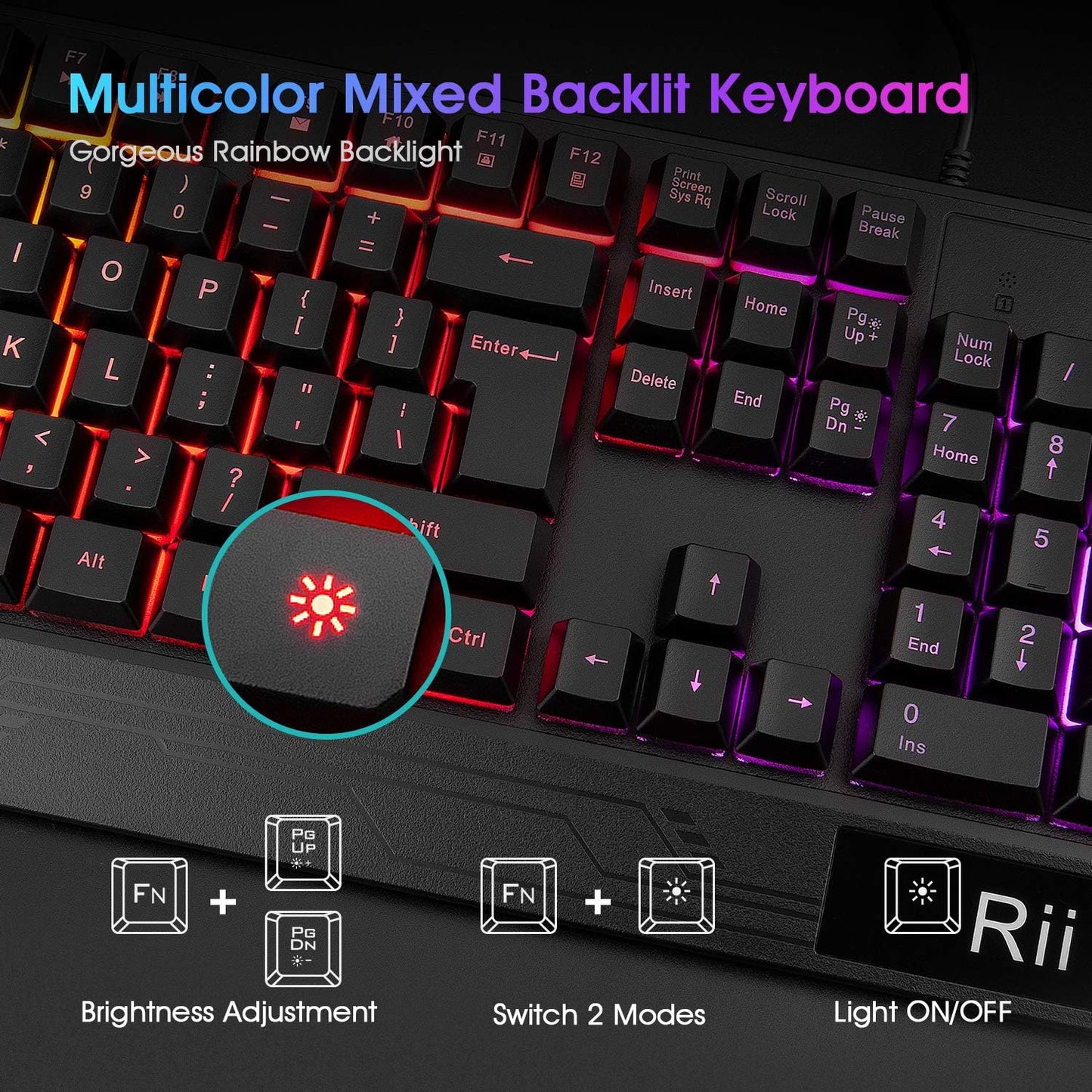 Rii Gaming Keyboard and Mouse Combo,USB Wired,104 Keys RGB LED Backlit Keyboard with Wrist Rest for PC/Laptop (Black)